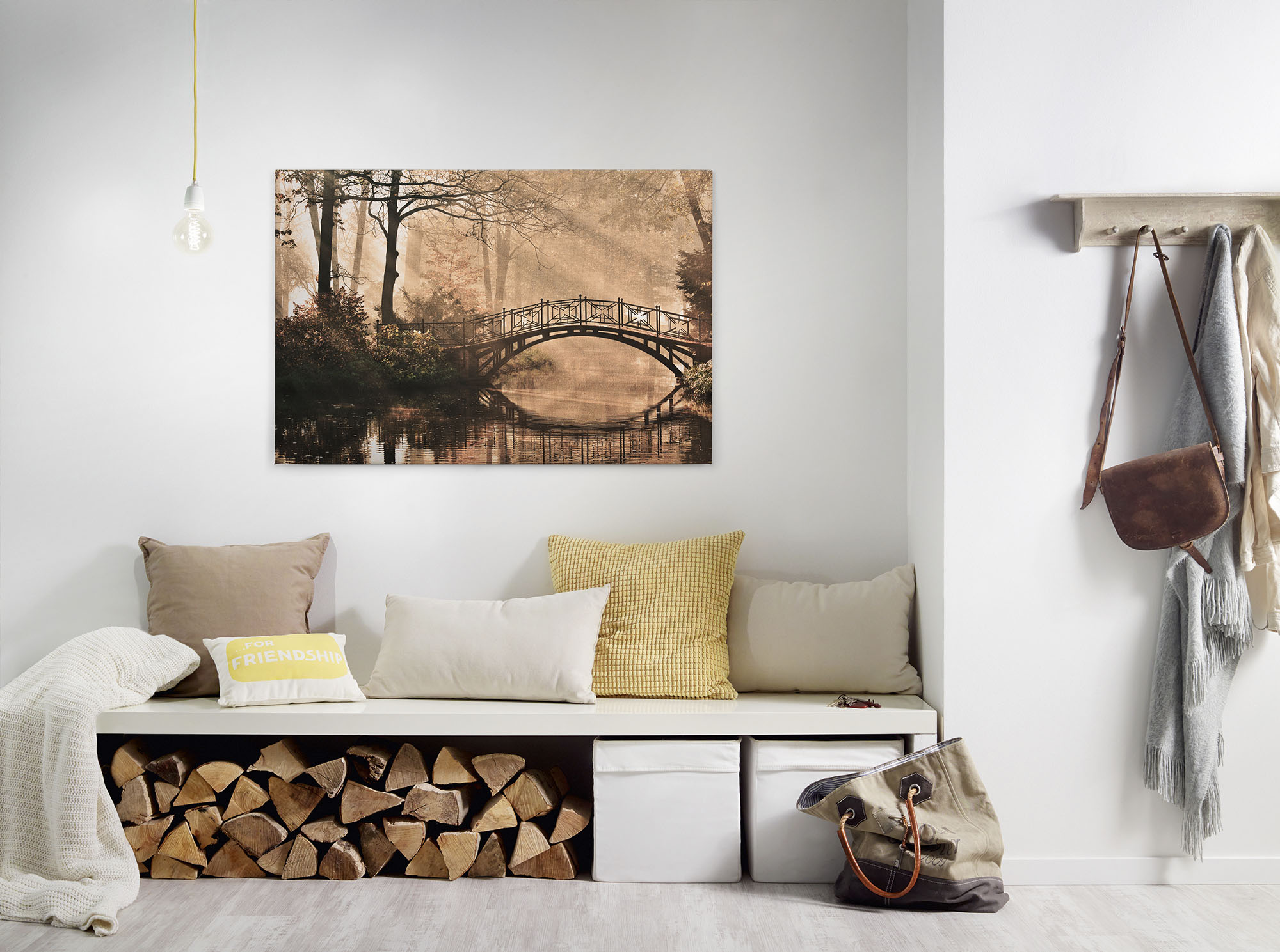 A.S. Création Leinwandbild "Park Bridge" Kunst Wald 1 Stk. tlg. Bild mit Brücke Keilrahmen Leinwand-Bild Wohnzimmer modern Wandbild