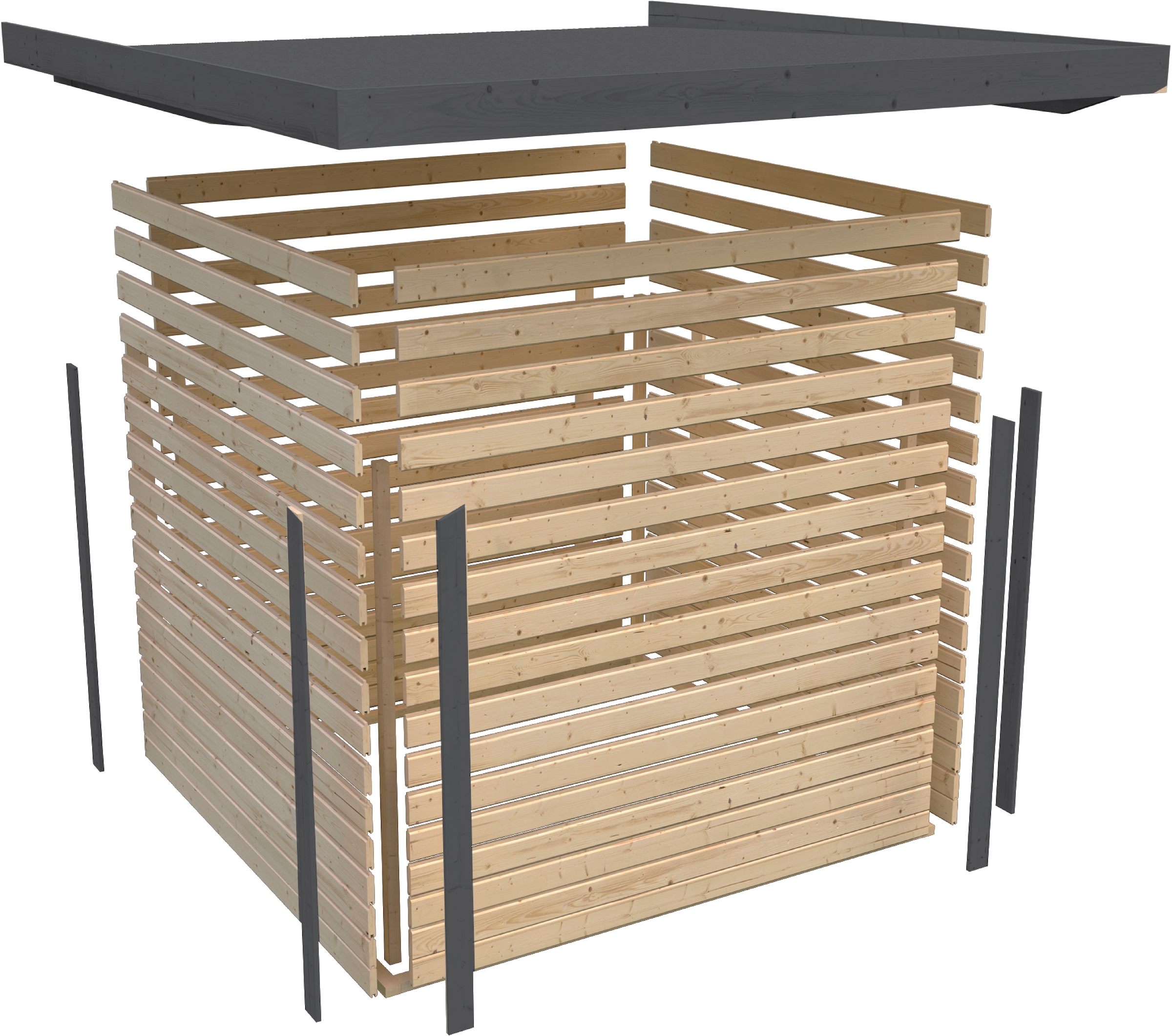Karibu Gartenhaus »Plutino 1  SET, in verschiedenen Farben« inkl. Anbaudach