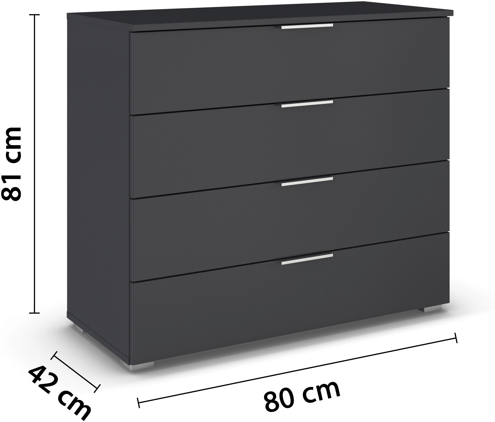 rauch Schubkastenkommode »Sideboard Schubladenkommode AGORDO mit Dekor- oder Hochglanzfront«, (in zwei Griff-Farben, Breite 80 cm inkl. Soft-Close-Funktion), vier große und geräumige Schubladen mit viel Stauraum MADE IN GERMANY