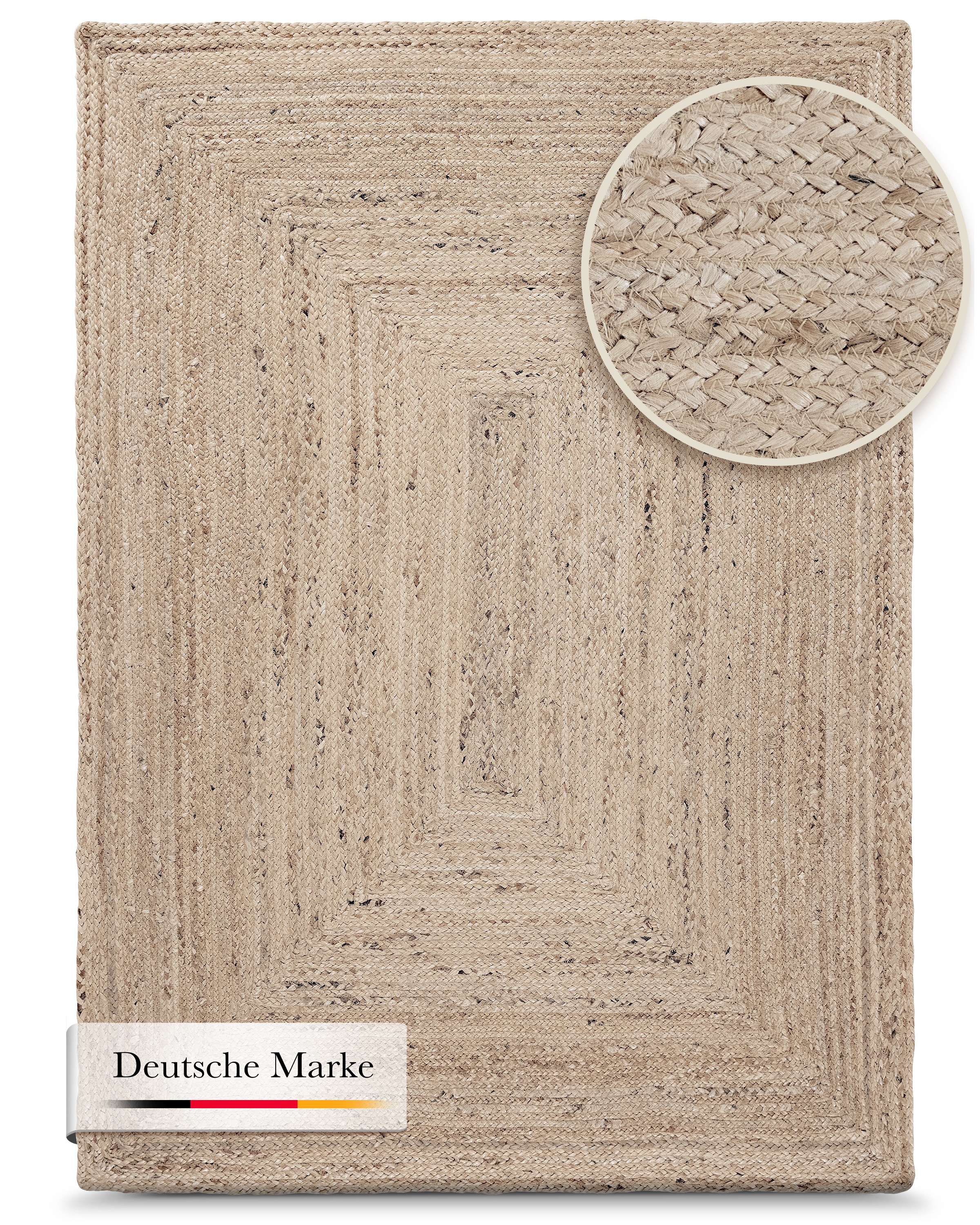 Thumbnail - carpetfine Teppich "Nele Juteteppich Naturfaser" rechteckig 6 mm Höhe geflochtener Wendeteppich aus 100% Jute, quadratis...