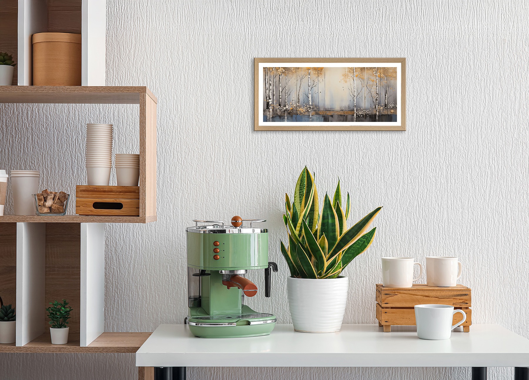Bönninghoff Bild mit Rahmen »Wandbild gerahmt BIRKENWALD 23x49 cm – Natur Wanddeko modern« Abstrakt | Abstrakte | Baumbilder | Bäume | Landschaft | Natur | Wald | Waldbilder 1 Stk. tlg. mit dekorativem Rahmen
