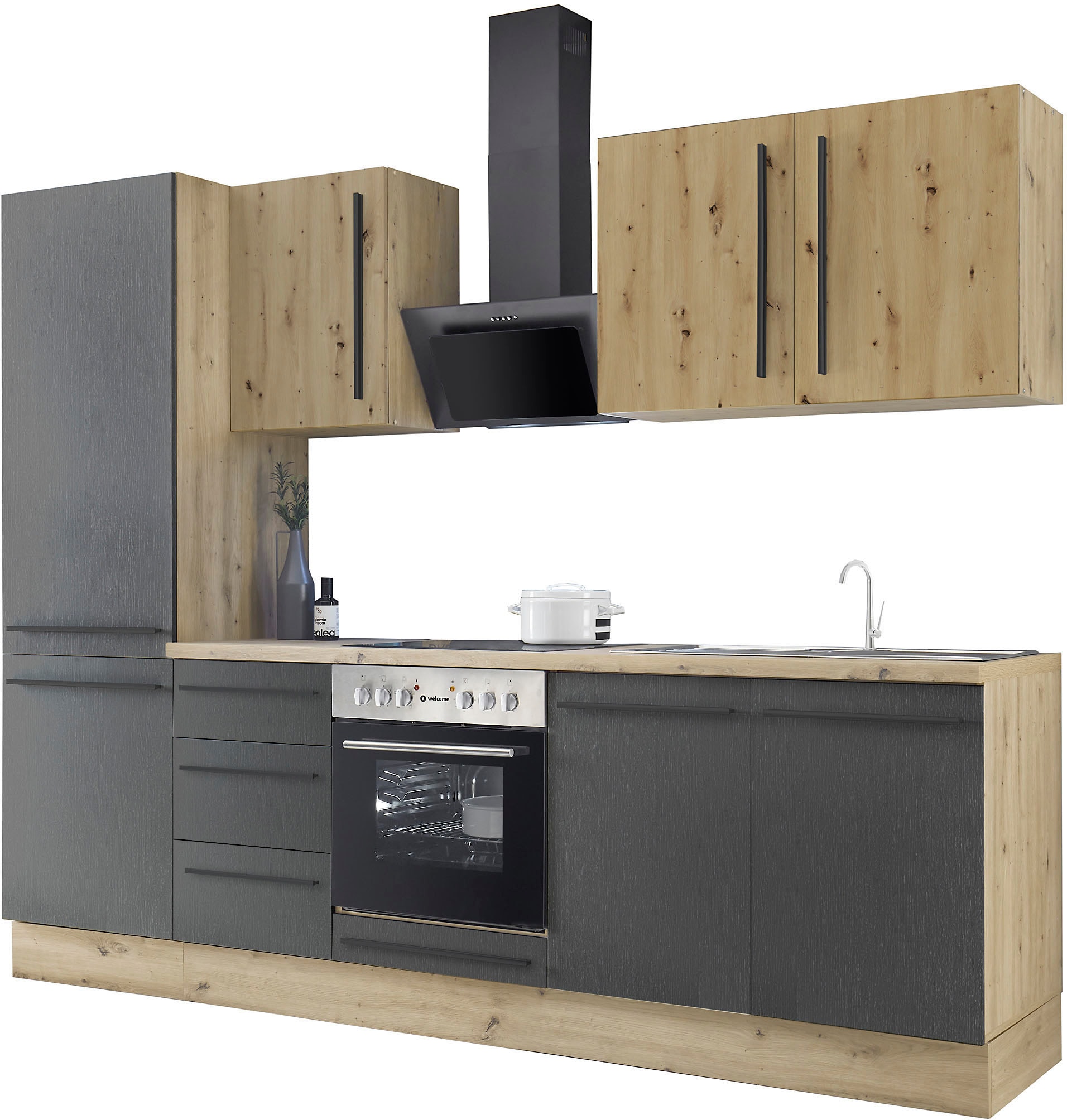 KOCHSTATION Küchenzeile »KS-Florida mit 38mm starker Arbeitsplatte«, Breite 270 cm, wahlweise mit E-Geräten, Soft-Close-Funktion