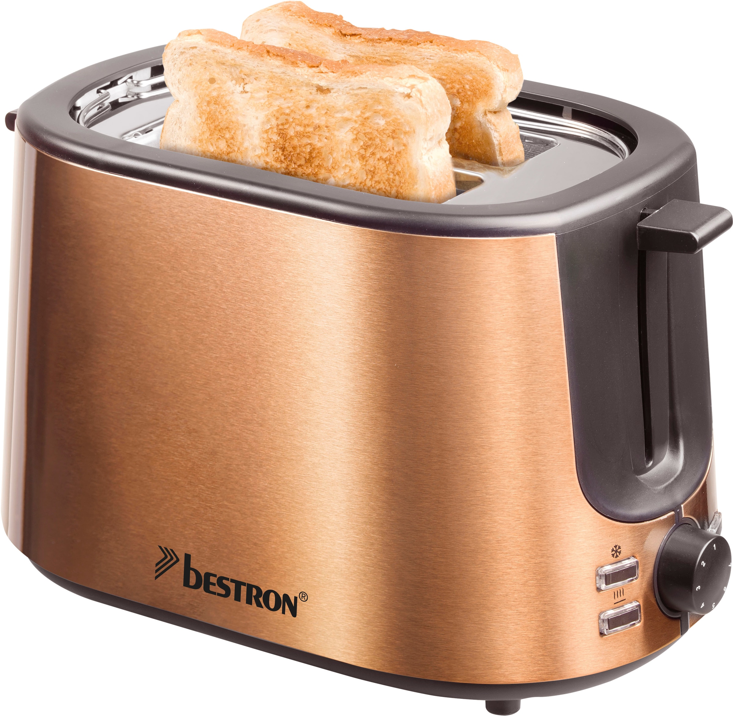 bestron Toaster "ATS1000CO", 2 kurze Schlitze, für 2 Scheiben, 1000 W, Krümelschublade und Brötchen-Röstaufsatz, Edelsta