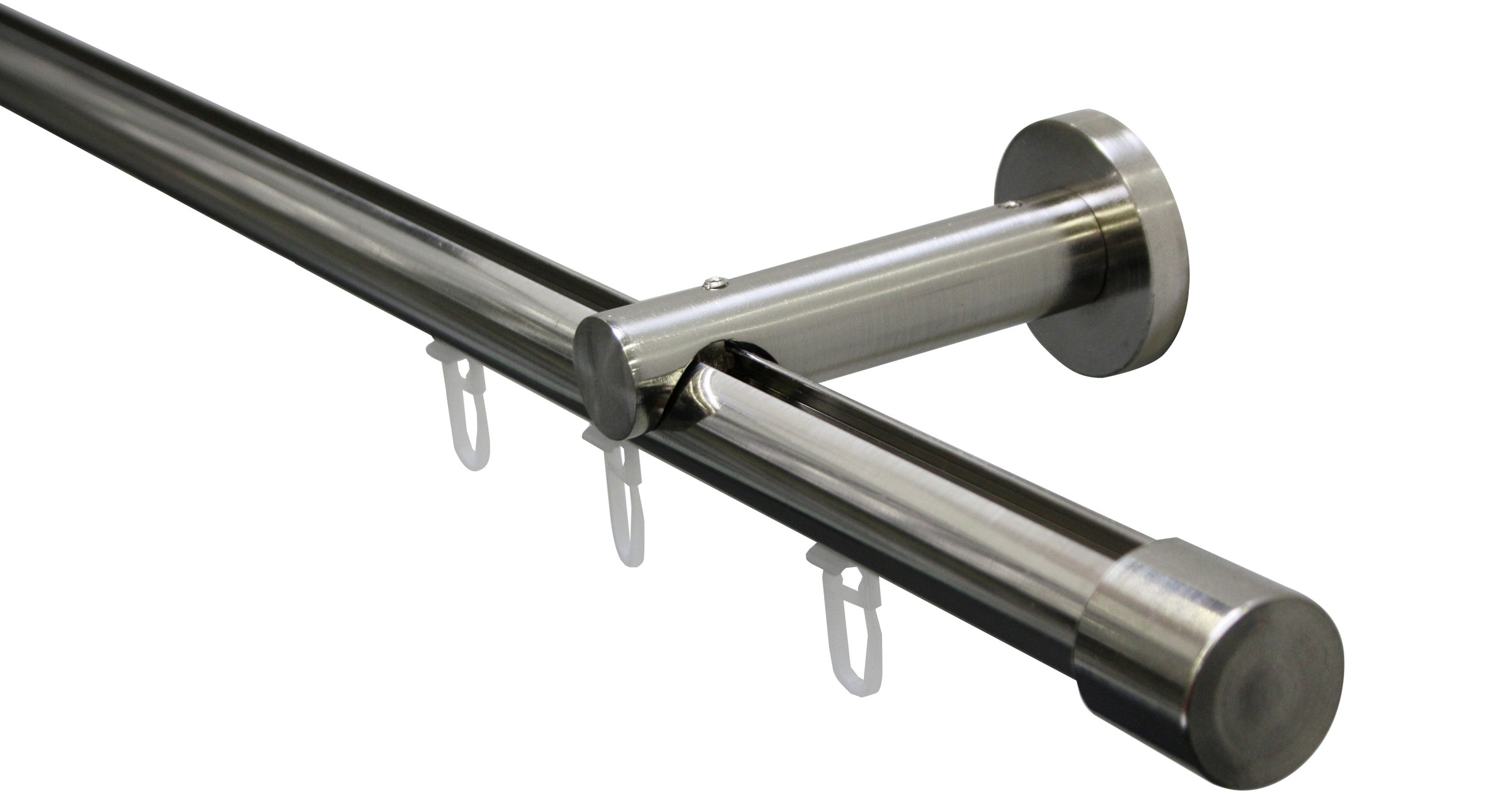 GARDINIA Gardinenstange »Set Isa 1-Lauf mit Innenlauf II«, 1 läufig-läufig, mit Bohren, Wandmontage, Metall, Komplettes Gardinenstangen-Set