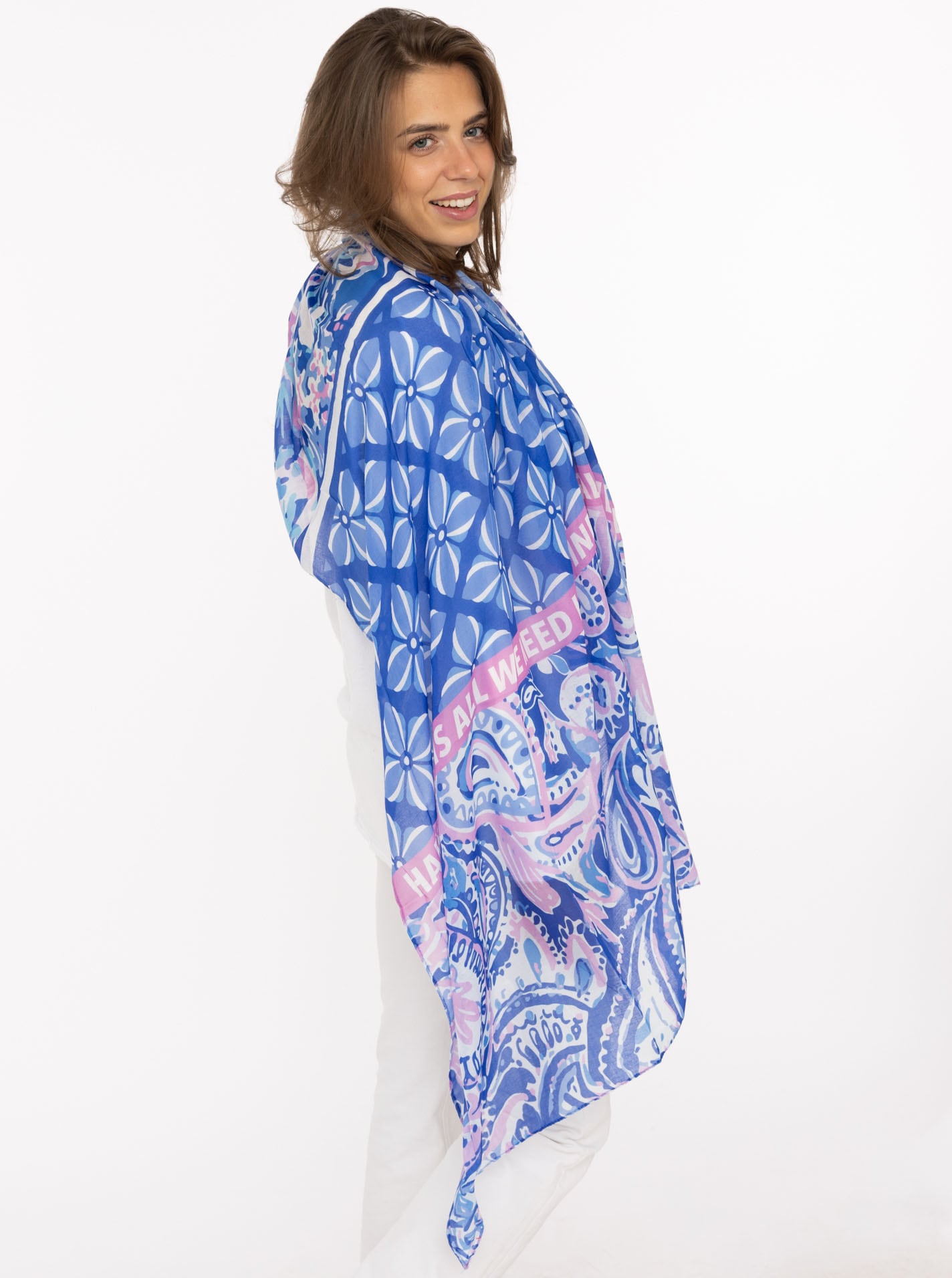 Zwillingsherz Schal ""Happiness is all we need"" Florales Mustermix, transp günstig online kaufen