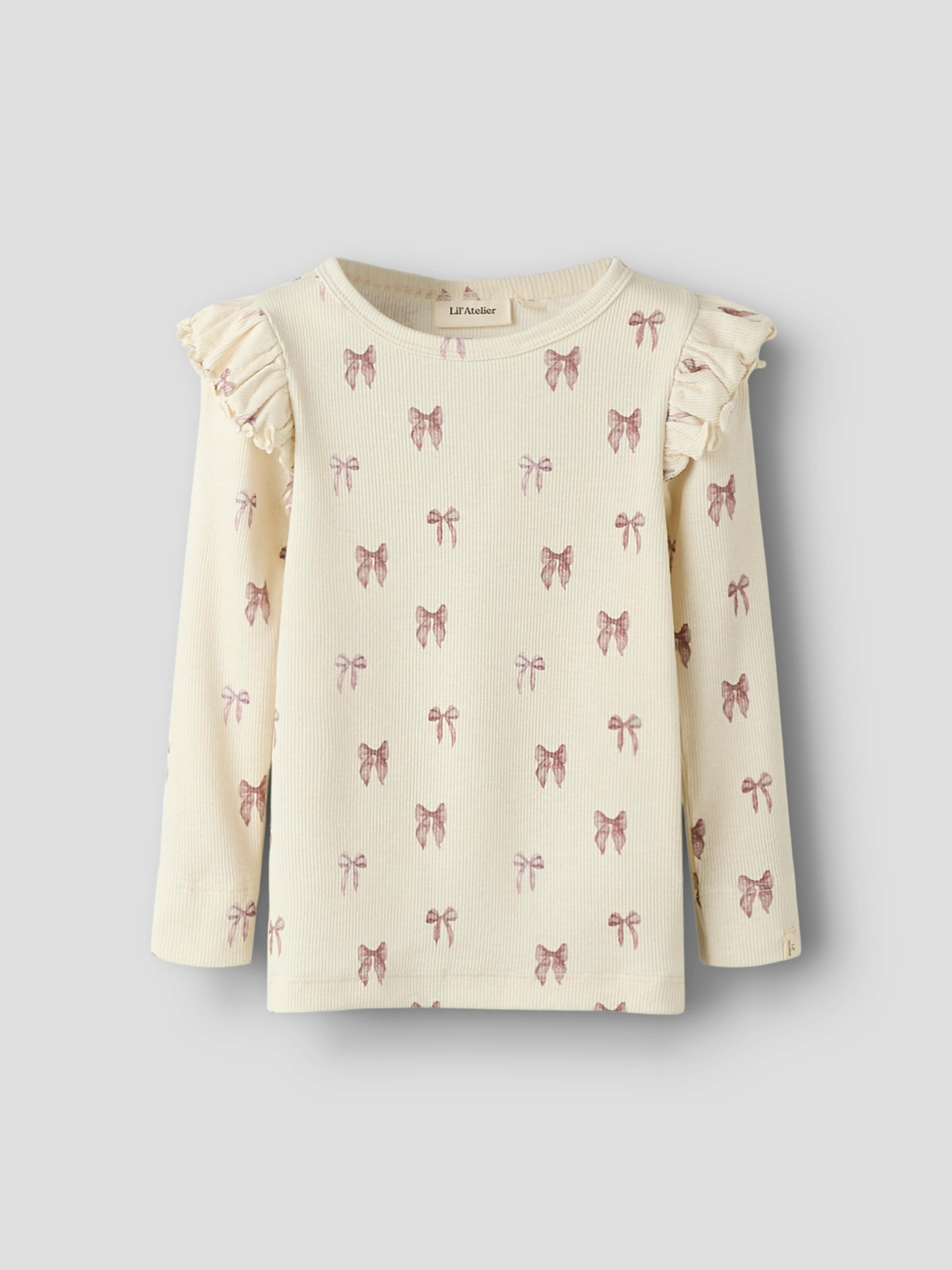 Lil Atelier Langarmshirt "NMFGAVO EKO LS SLIM TOP LIL NOOS" mit Rüschen, weiche Jersey Rippqualität, Slim Fit
