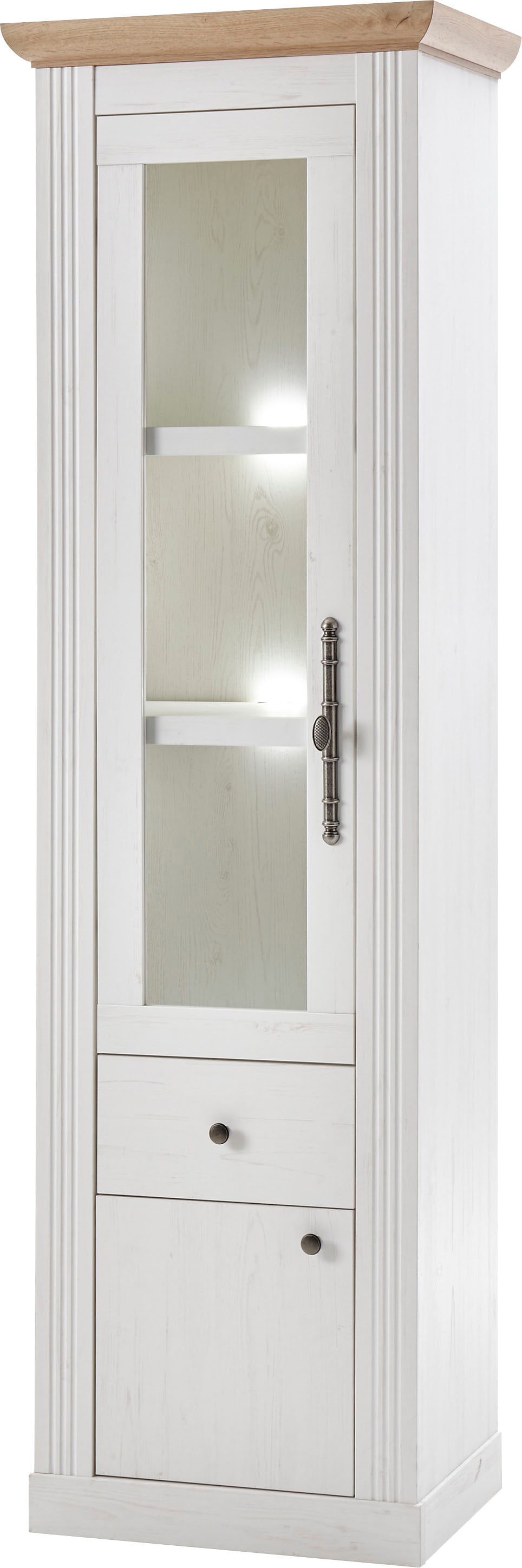 OTTO home Vitrine "Westminster, Hochschrank im Landhausstil, Glasvitrine, Stauraumelement" Metallgriffe, ausreichend Stauraum, in 2 Farben erhältlich