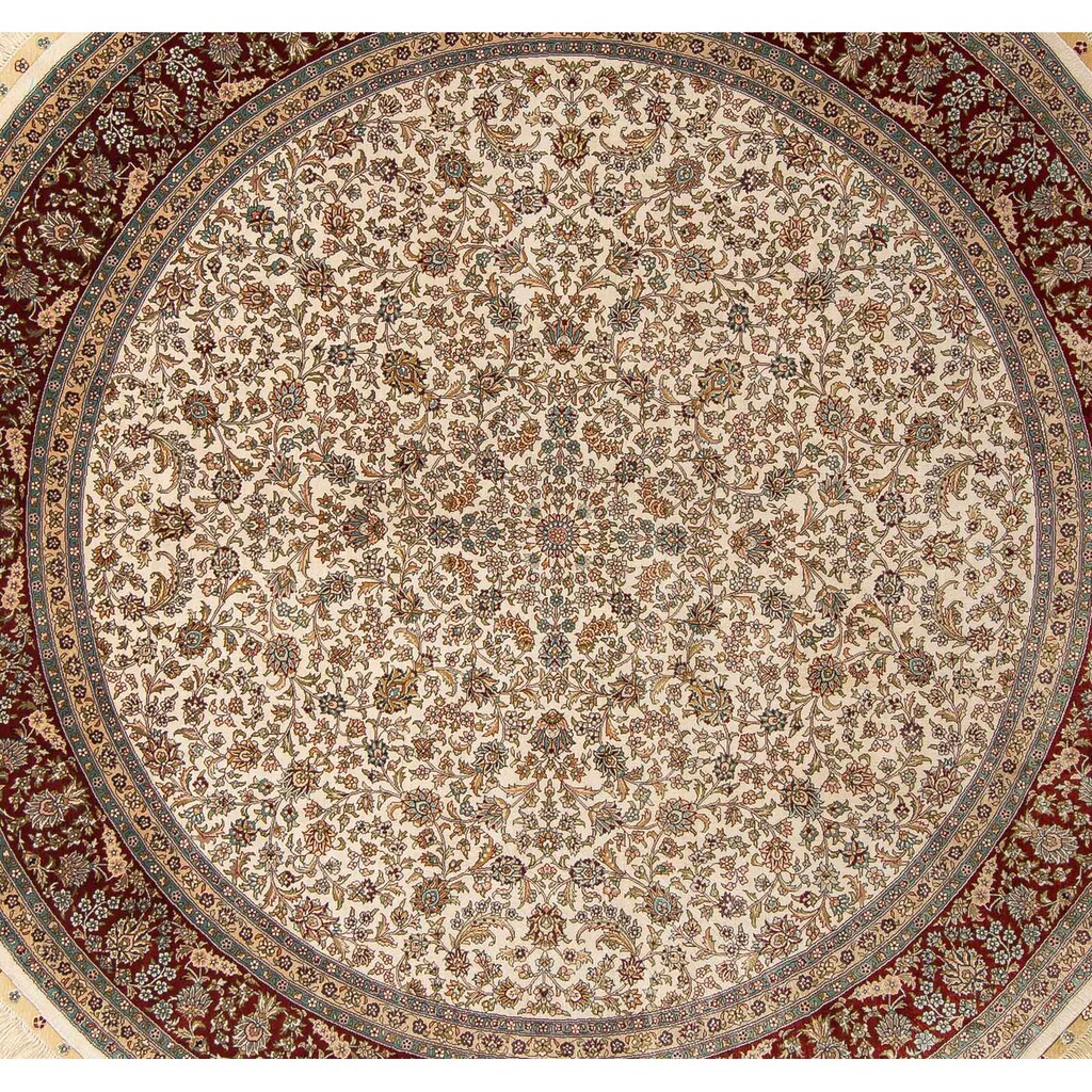 morgenland Orientteppich »Hereke rund - 185 x 185 cm - beige«, rund, Wohnzimmer, Handgeknüpft, Einzelstück mit Zertifikat