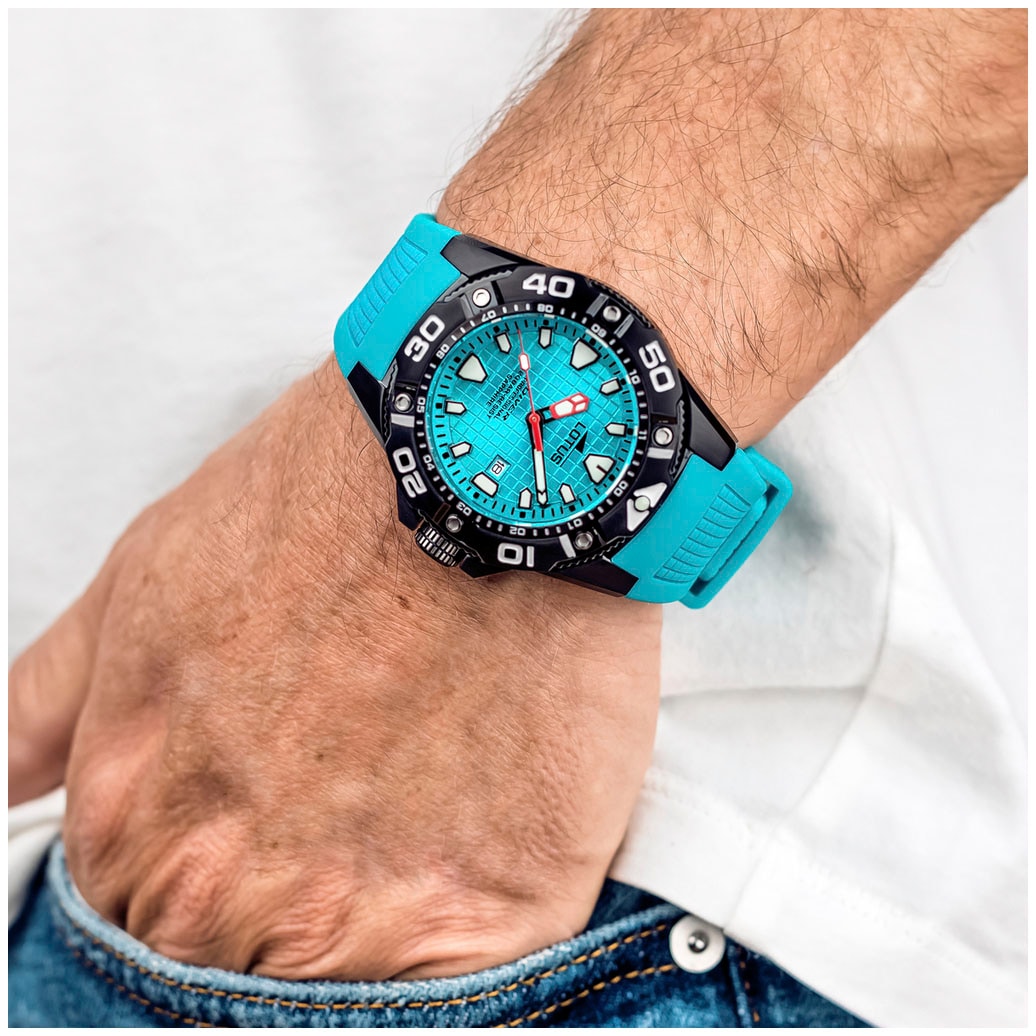 Lotus Quarzuhr »Diver«, Armbanduhr, Herrenuhr, analog, Tag, Saphirglas, Kautschukarmband