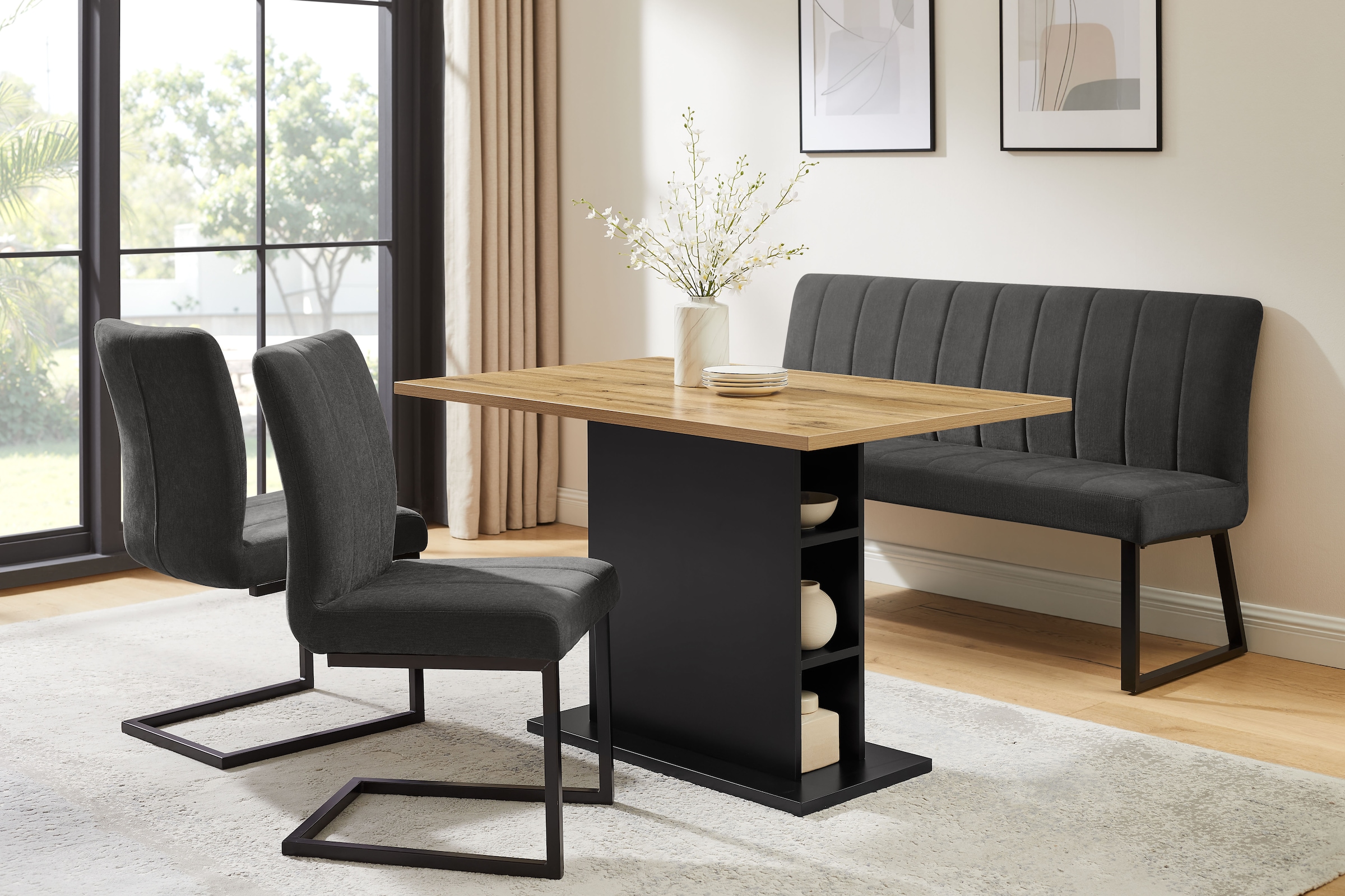 OTTO home Bank »Hennia« weicher Chenillebezug, dekorative Steppung, schwarzes Metallgestell