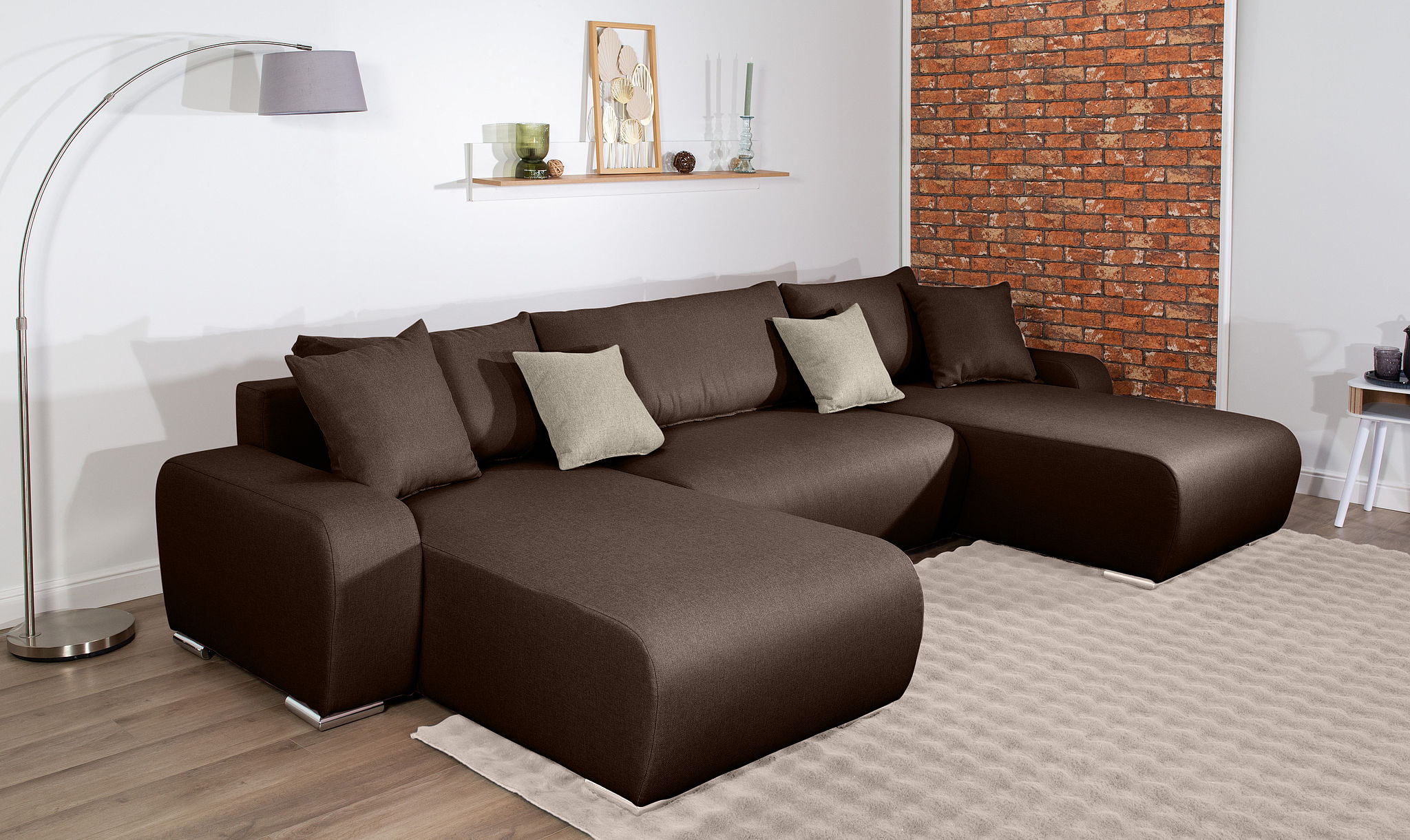 COLLECTION AB Wohnlandschaft "Paola U-Form, B: 314 cm" Schlaffunktion, Bettkasten & 4 Zierkissen, Federkern