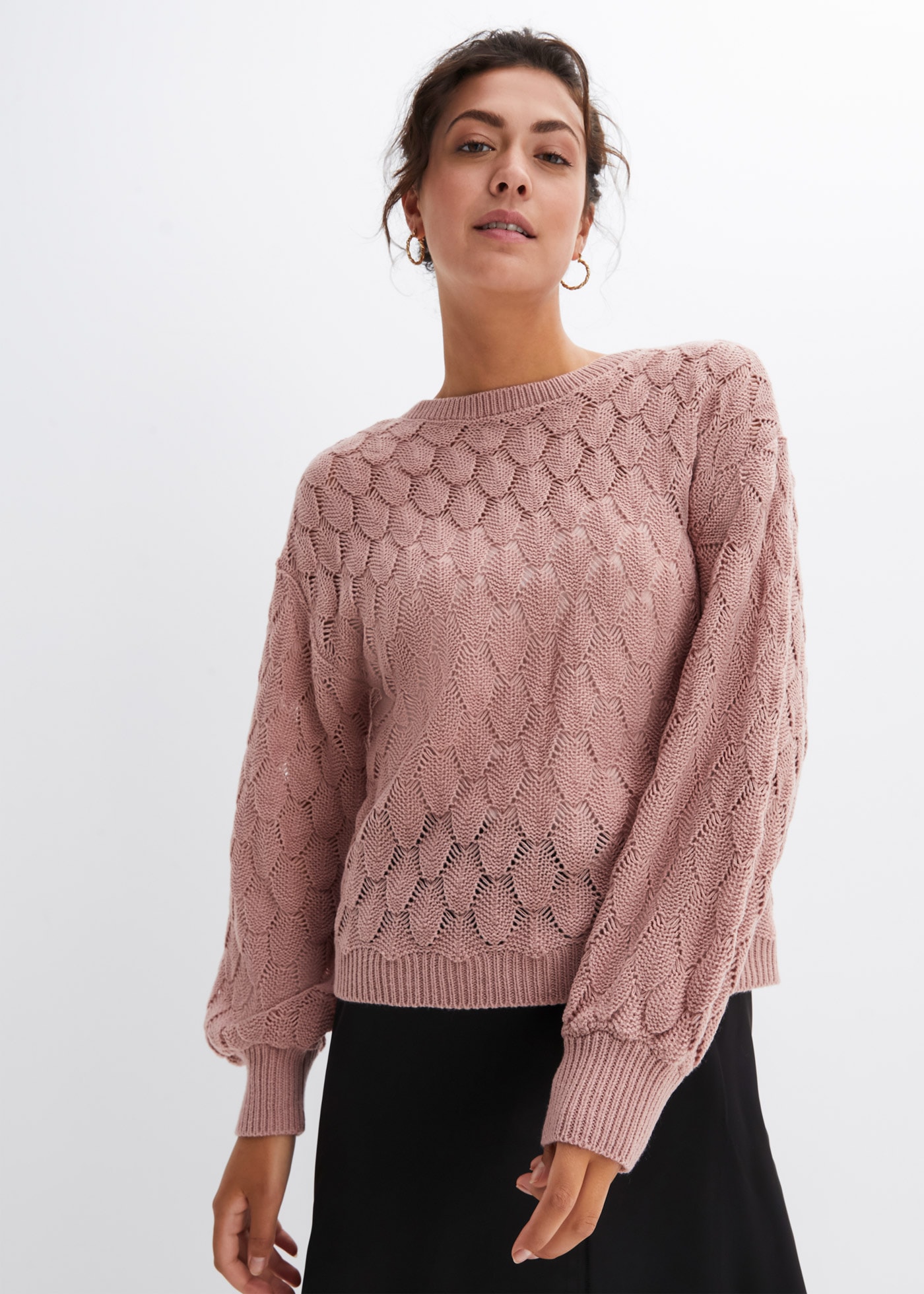 bonprix Ajourpullover "Ajour-Pullover" lässige Passform, Ballonärmel, tolles Ajour-Strickmuster