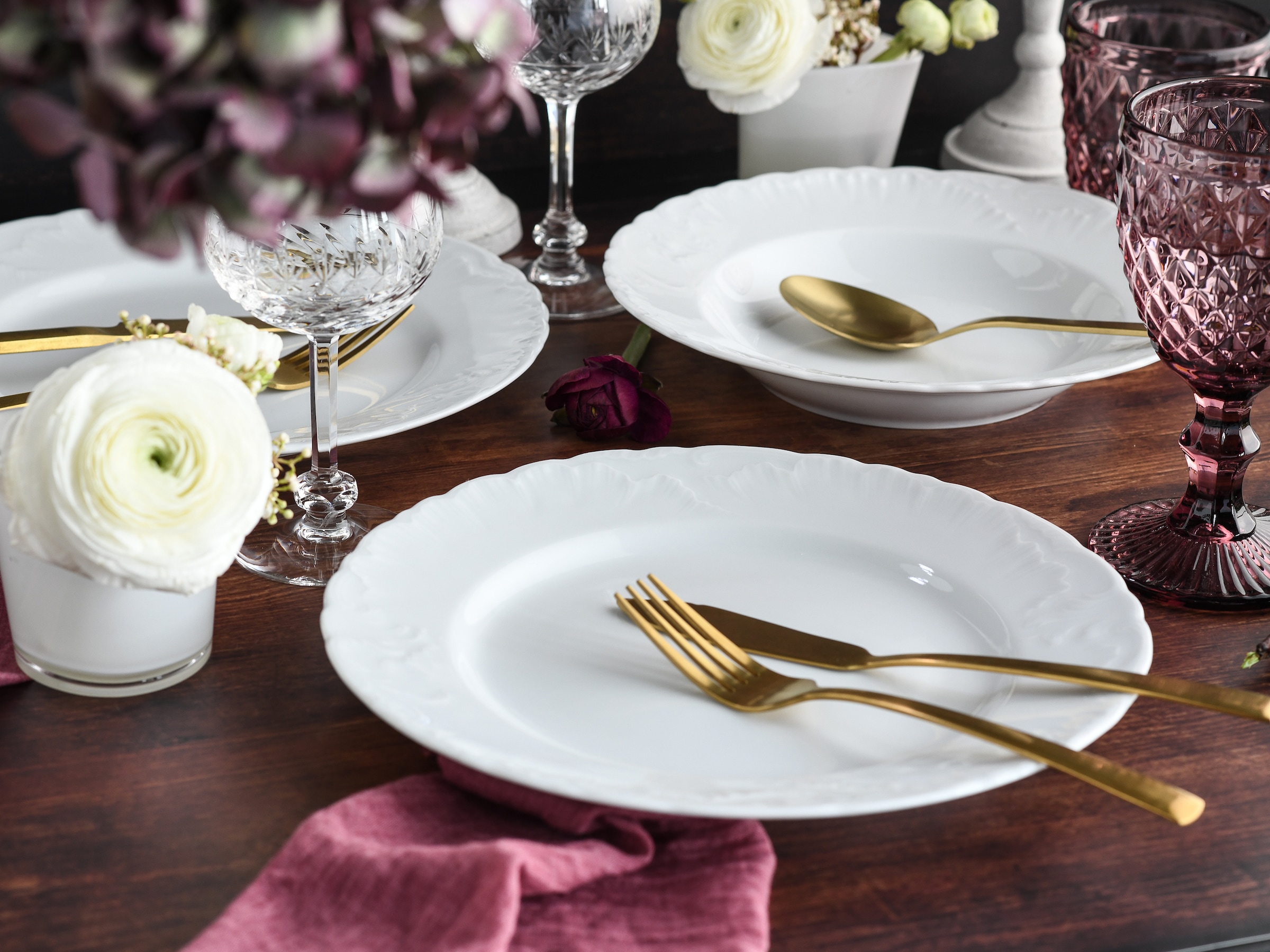 CreaTable Tafelservice »Rokoko, Service 12-tlg.« Teller Set, Daily Use, Zeitlos