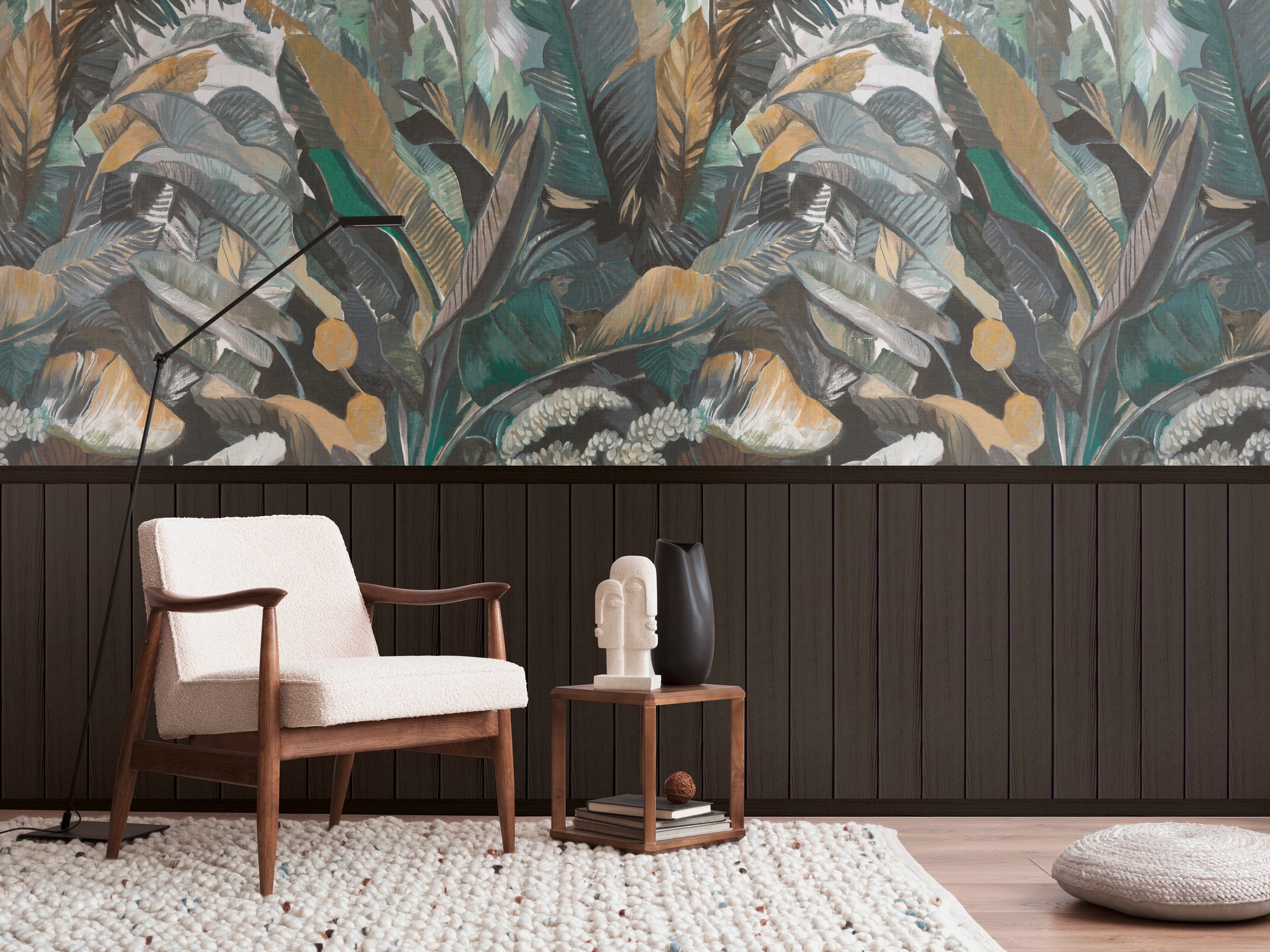 living walls Fototapete »Wallpanel Tapete Wandpaneele Motivtapete Dschungel Landhaus«, matt, Vliestapete Blätter für Schlafzimmer Küche Wohnzimmer Wandpaneele Flur