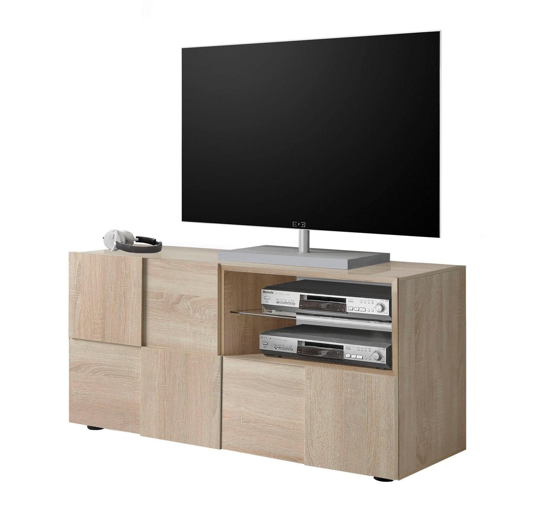INOSIGN Lowboard »Dama Breite 121 cm, TV-Board 1 Tür, 1 Schubkasten, TV-Schrank«, Front in 3D-Optik, grifflos, verschiedene Farben