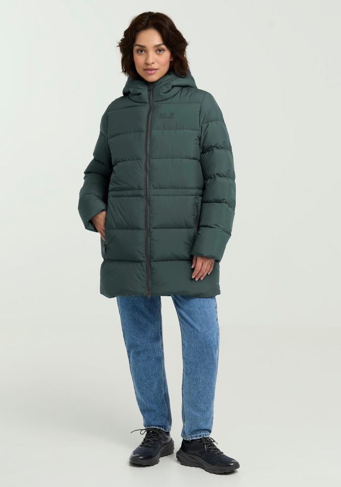 Jack Wolfskin Steppmantel "FROZEN PALACE LONG JKT W RDS" mit Kapuze, wärmeisolierende Füllung, winddicht