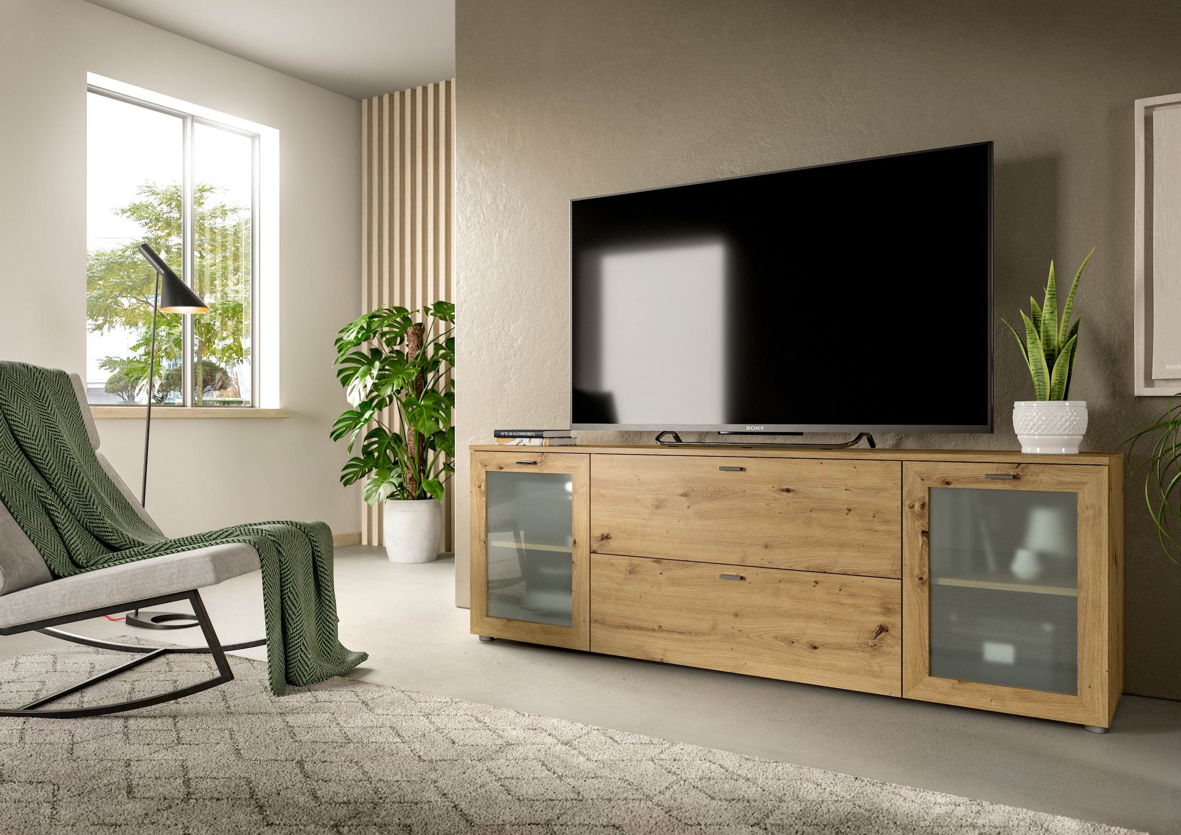 INOSIGN Lowboard »Onex, Breite 180 cm, mit Glastüren, vielseitig einsetzbar«, in verschiedenen Farben, TV-Schrank, Kommode, TV-Möbel