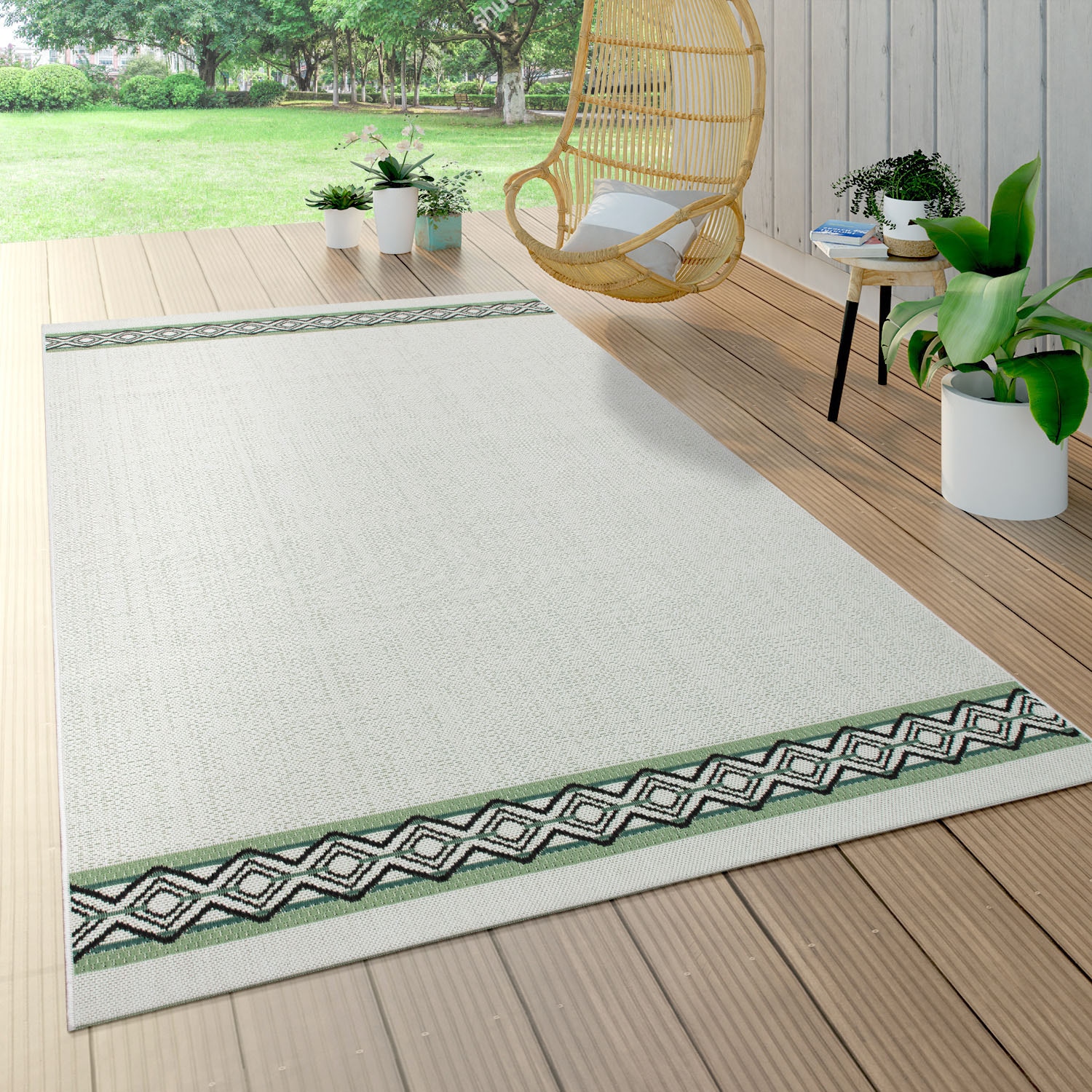 Paco Home Teppich »Ostende rechteckig, mit Outdoor Flachgewebe, geeignet, BAUR In- | Rechnung und Wohnzimmer 541«, auf Bordüre