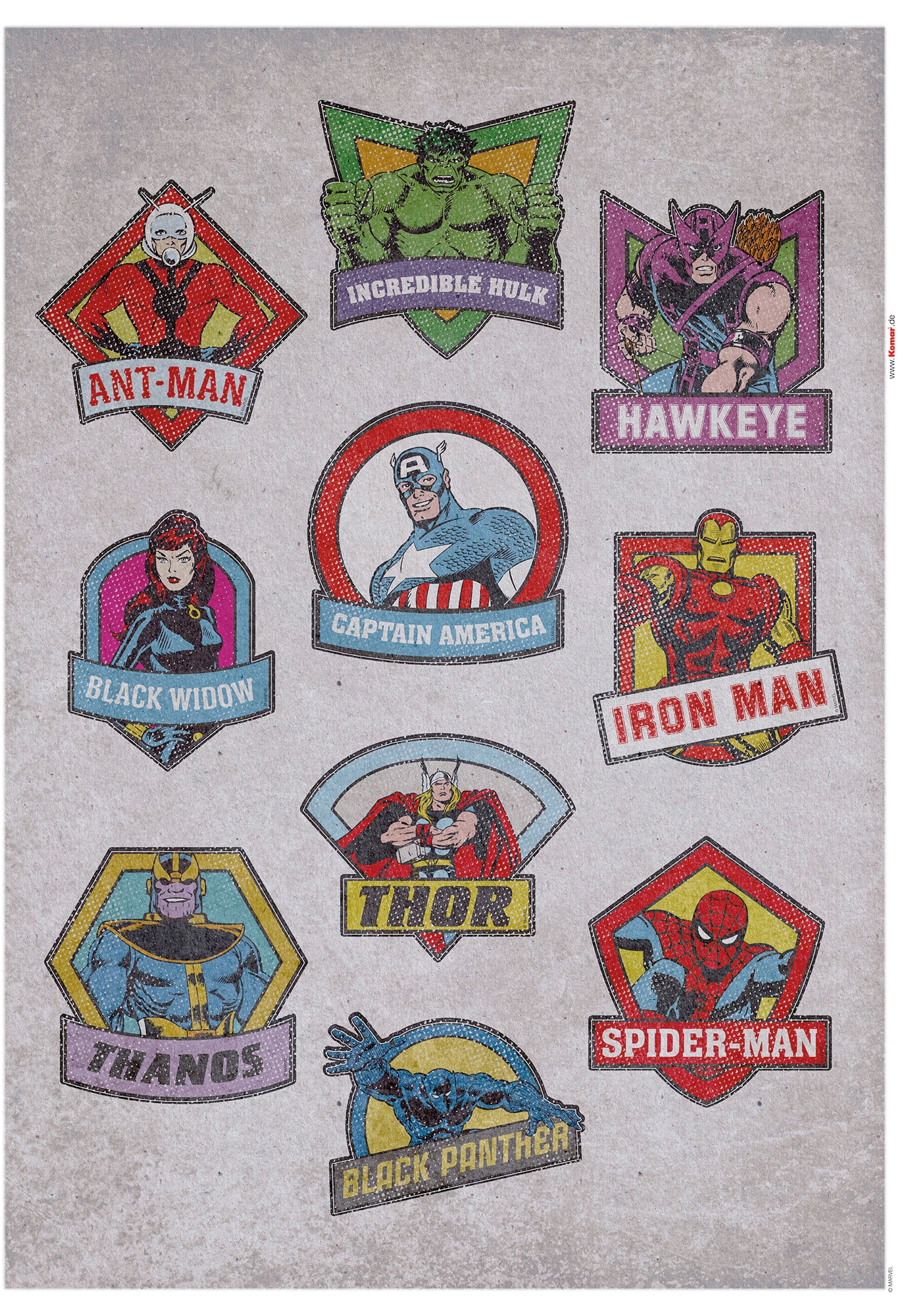 Komar Wandtattoo "Avengers Classic Badges - Größe 50 x 70 cm" selbstklebend, Wandsticker, Kinderzimmer