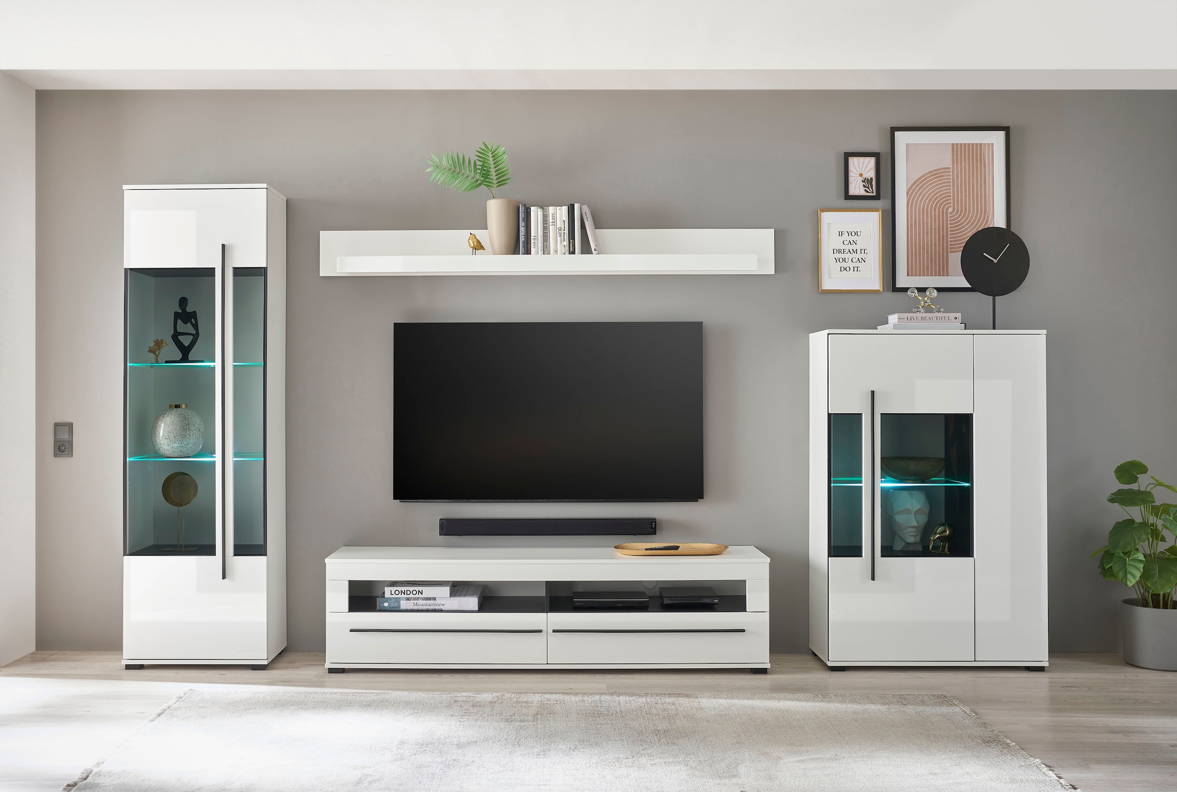 INOSIGN Wohnwand »Cantara, moderne Anbauwand, Wohnzimmer-Set, in Eiche Evoke oder Weiß«, (Set, 4 St.)
