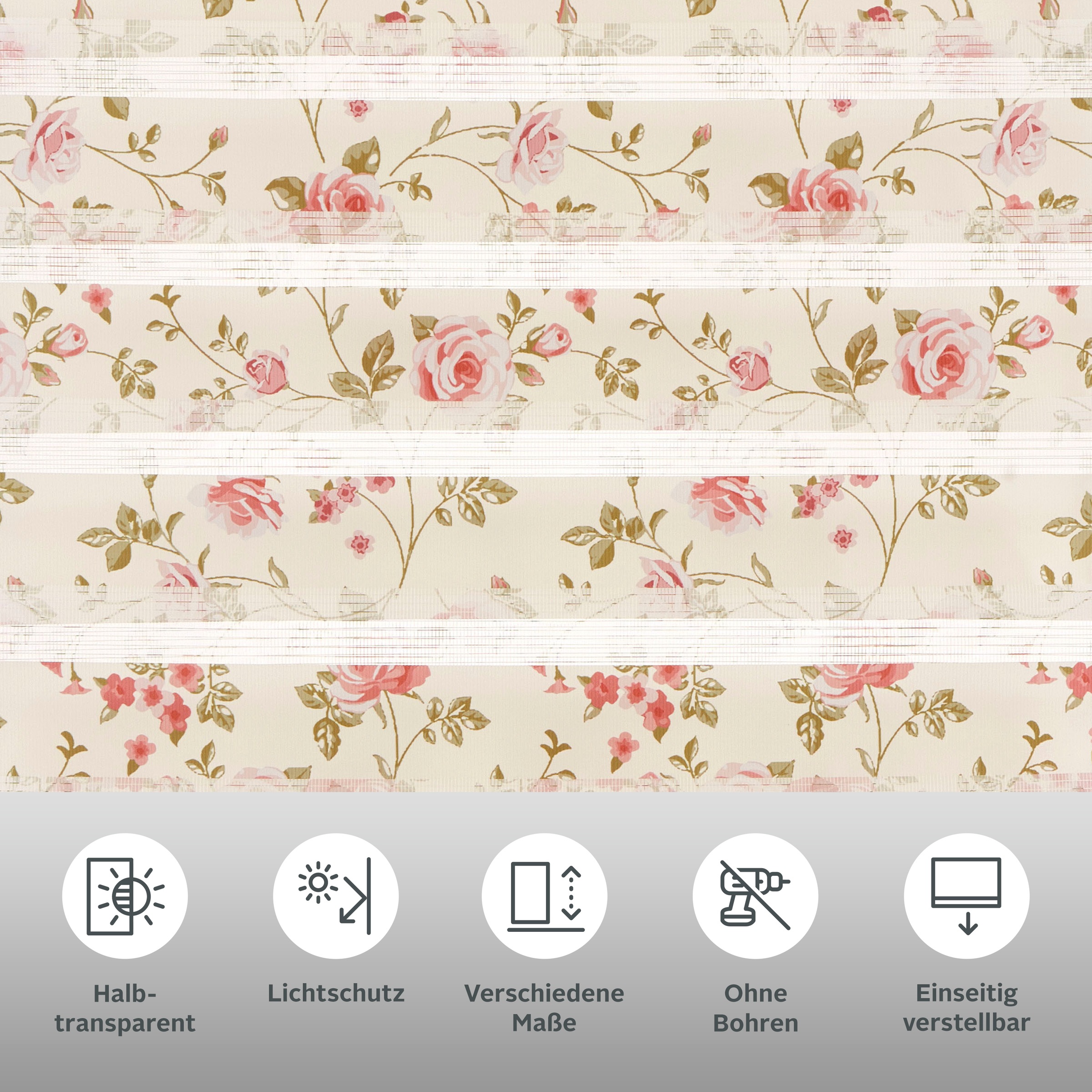 Home affaire Doppelrollo »Blümchen«, Lichtschutz, Sichtschutz-Blendschutz, ohne Bohren, freihängend, im Fixmaß, mit Blumen, floral, bedruckt, Rosen