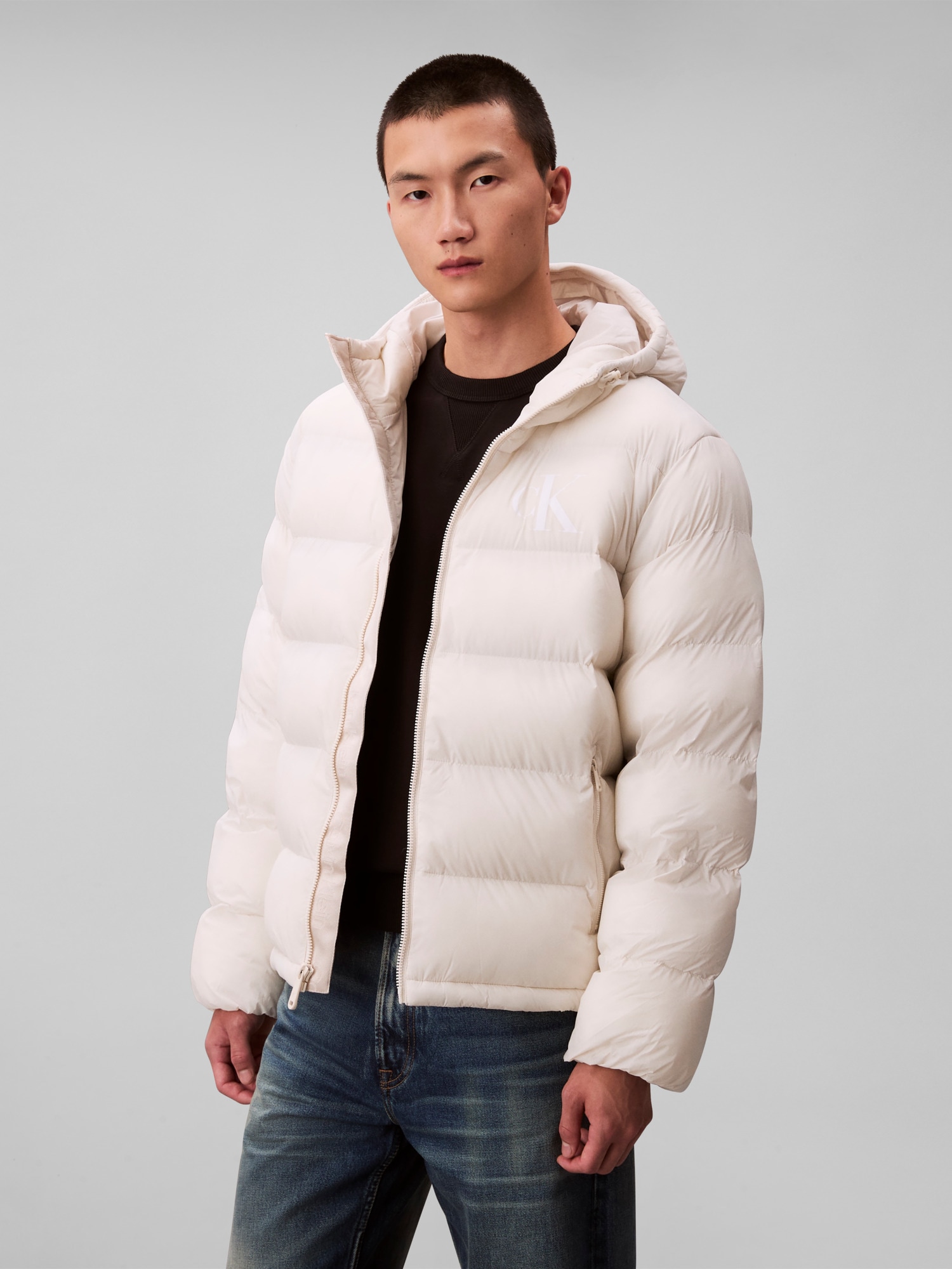 Calvin Klein Jeans Steppjacke "LS NYLON MONOGRAM PUFFER JKT", ohne Kapuze, günstig online kaufen