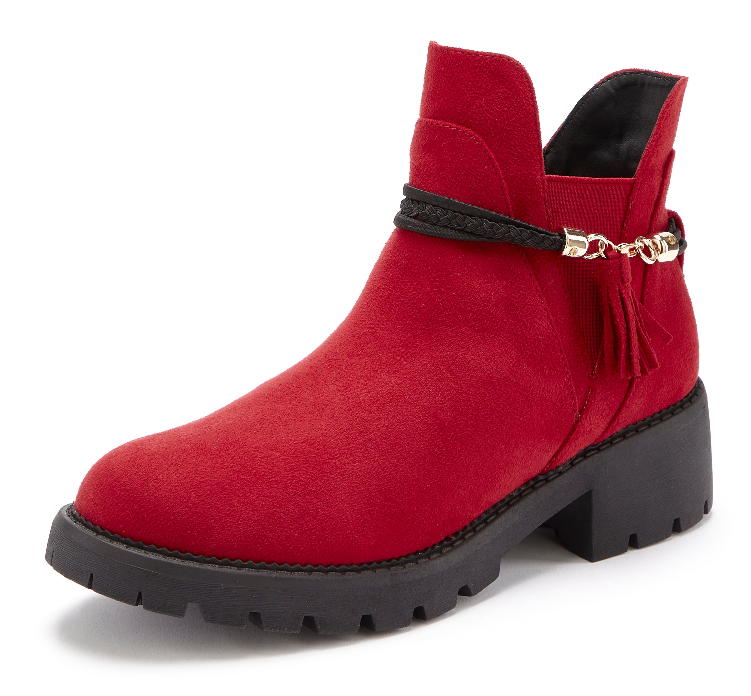 LASCANA Chelseaboots, mit abnehmbarem Band und Chunky-Sohle, Ankle Boots, Stiefelette