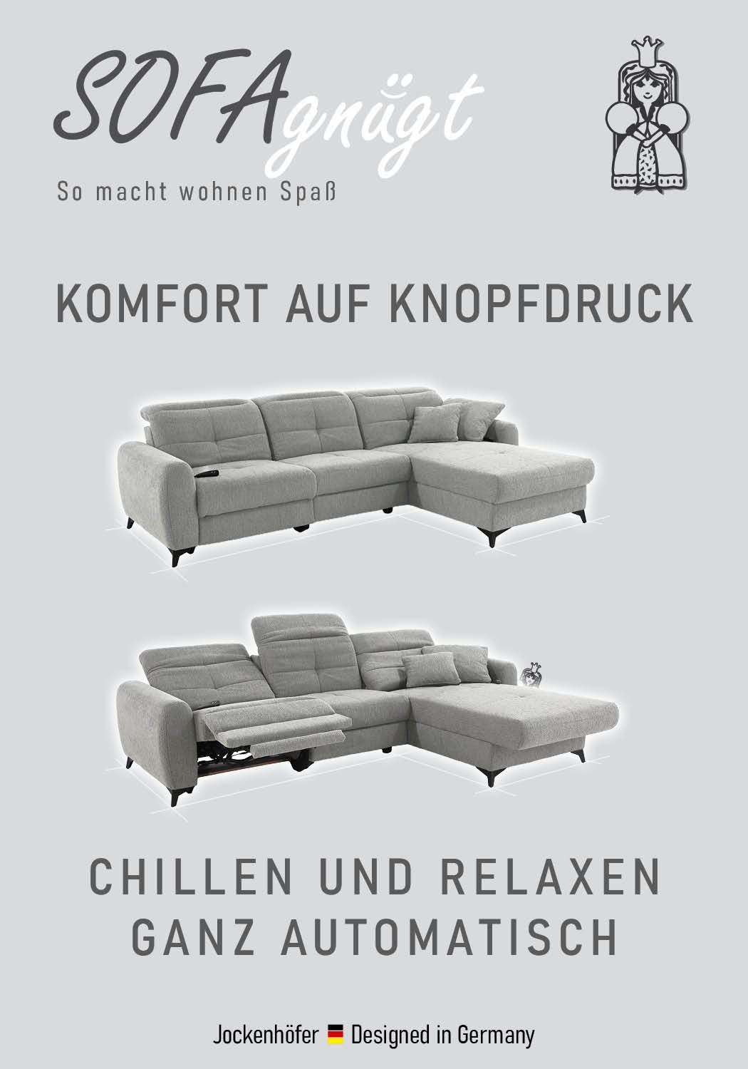 Thumbnail - Jockenhöfer Gruppe Ecksofa "Chillout L-Form, B: 288 cm, elektr. Relaxfunktion im Sitz und Ottomane" 140kg Belastbarkeit ...