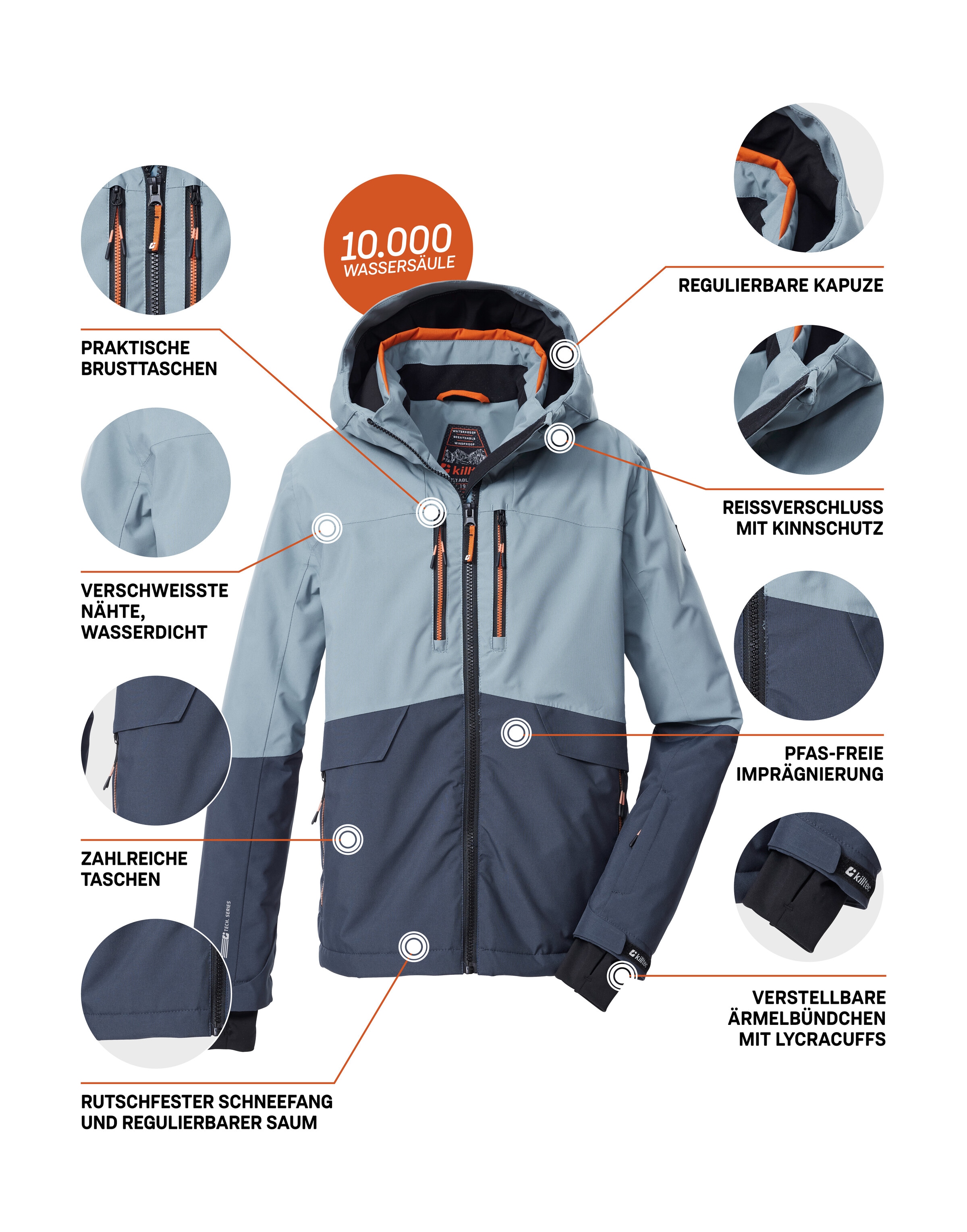 Killtec Skijacke »KSW 201 BYS SKI JCKT«, Stylische, wasser- und winddichte Skijacke mit reflektierenden Details