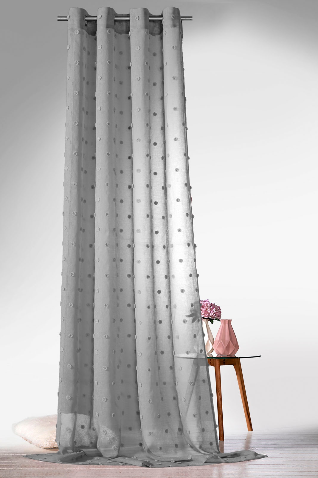 Weckbrodt Vorhang »Julina«, (1 St.), Ösenschal, Gardine, transparent,  Leinen, mit Pompoms auf Rechnung | BAUR
