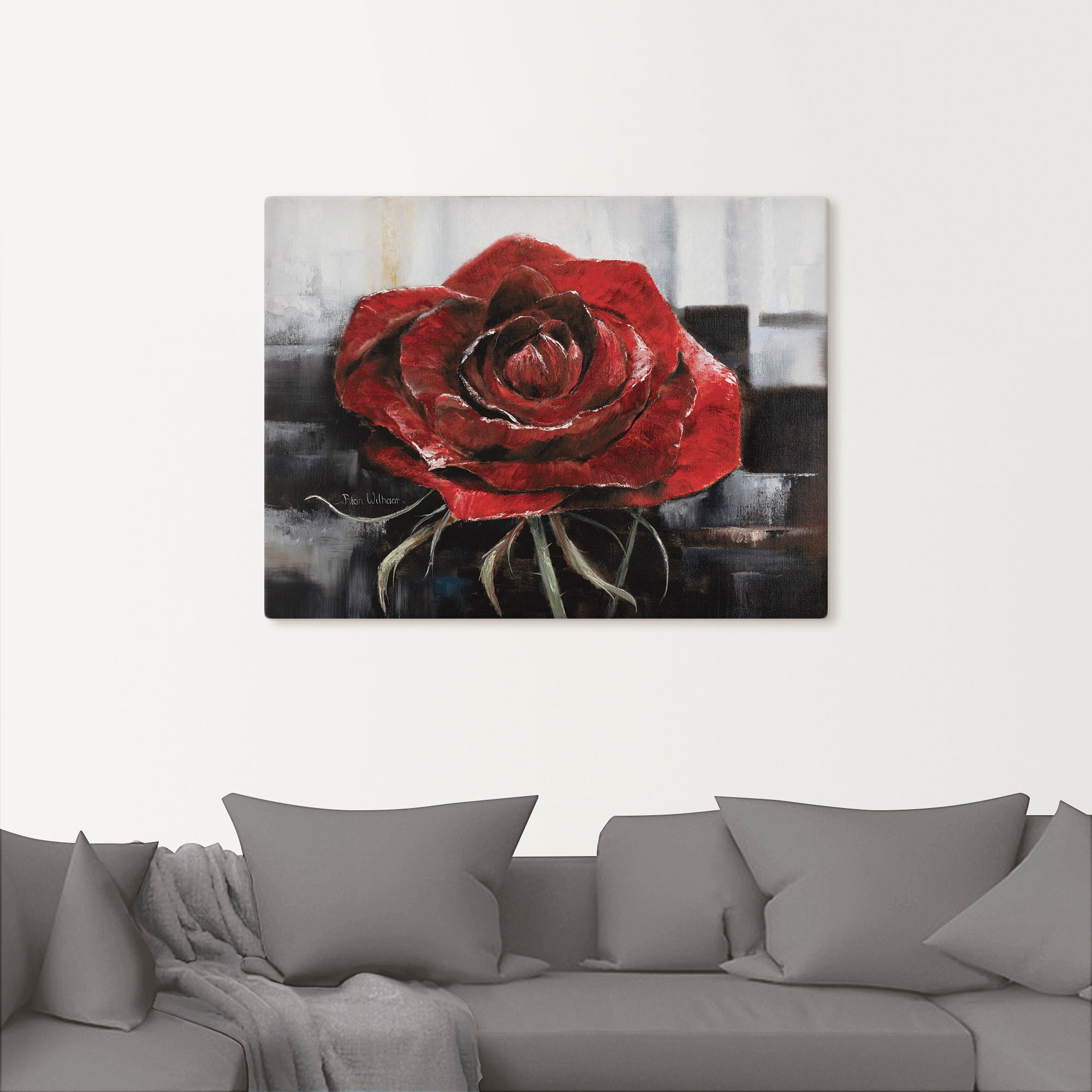 Artland Leinwandbild "Blühende rote Rose" Blumen 1 Stk. tlg. als Leinwandbi günstig online kaufen