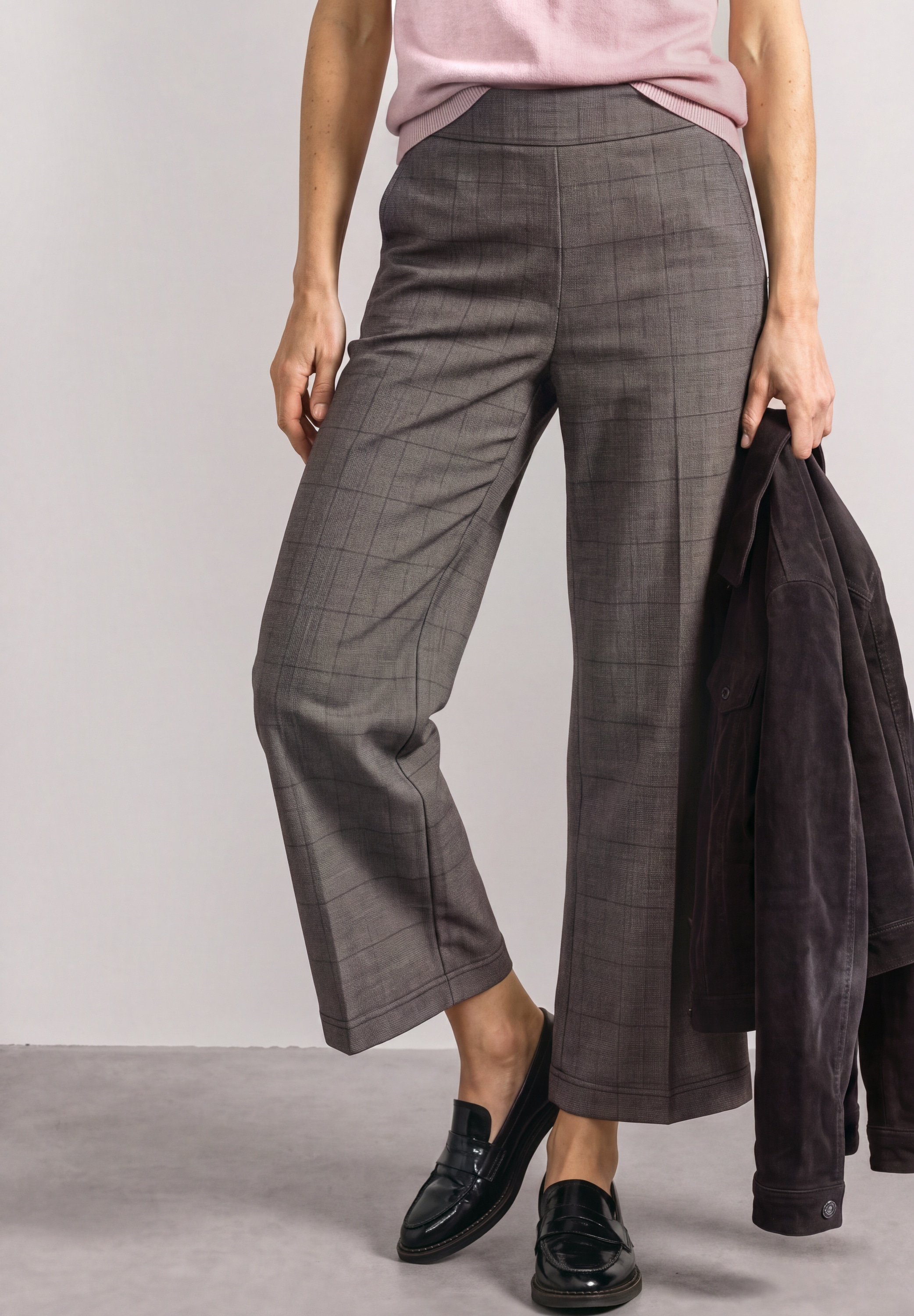 STREET ONE Stoffhose "Style Emee" Culotte mit Karomuster / Weites Bein / Gummibund