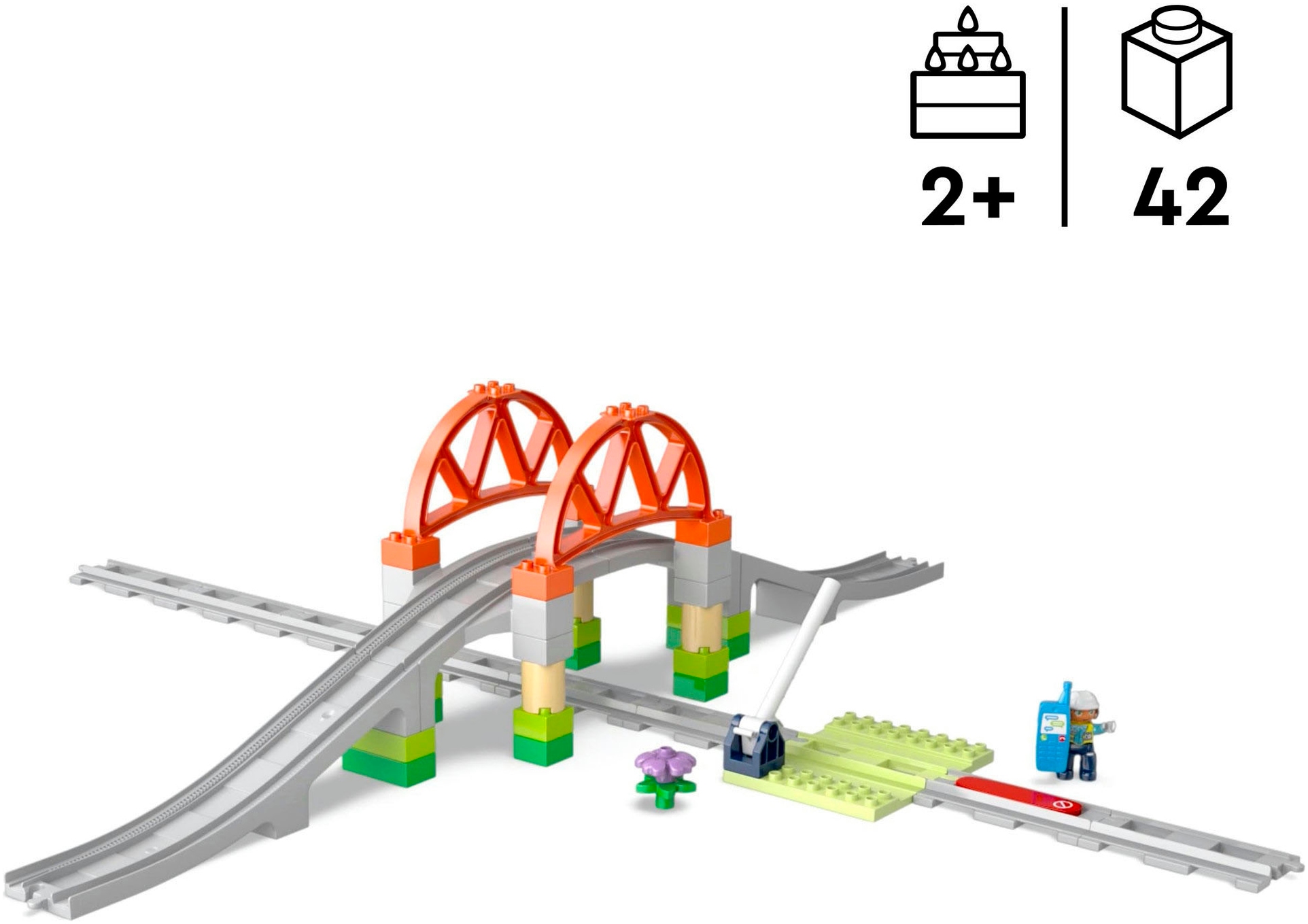 LEGO® Konstruktionsspielsteine »Eisenbahnbrücke und Schienen – Erweiterungsset (10426)«, (42 St.), LEGO DUPLO Town; Made in Europe