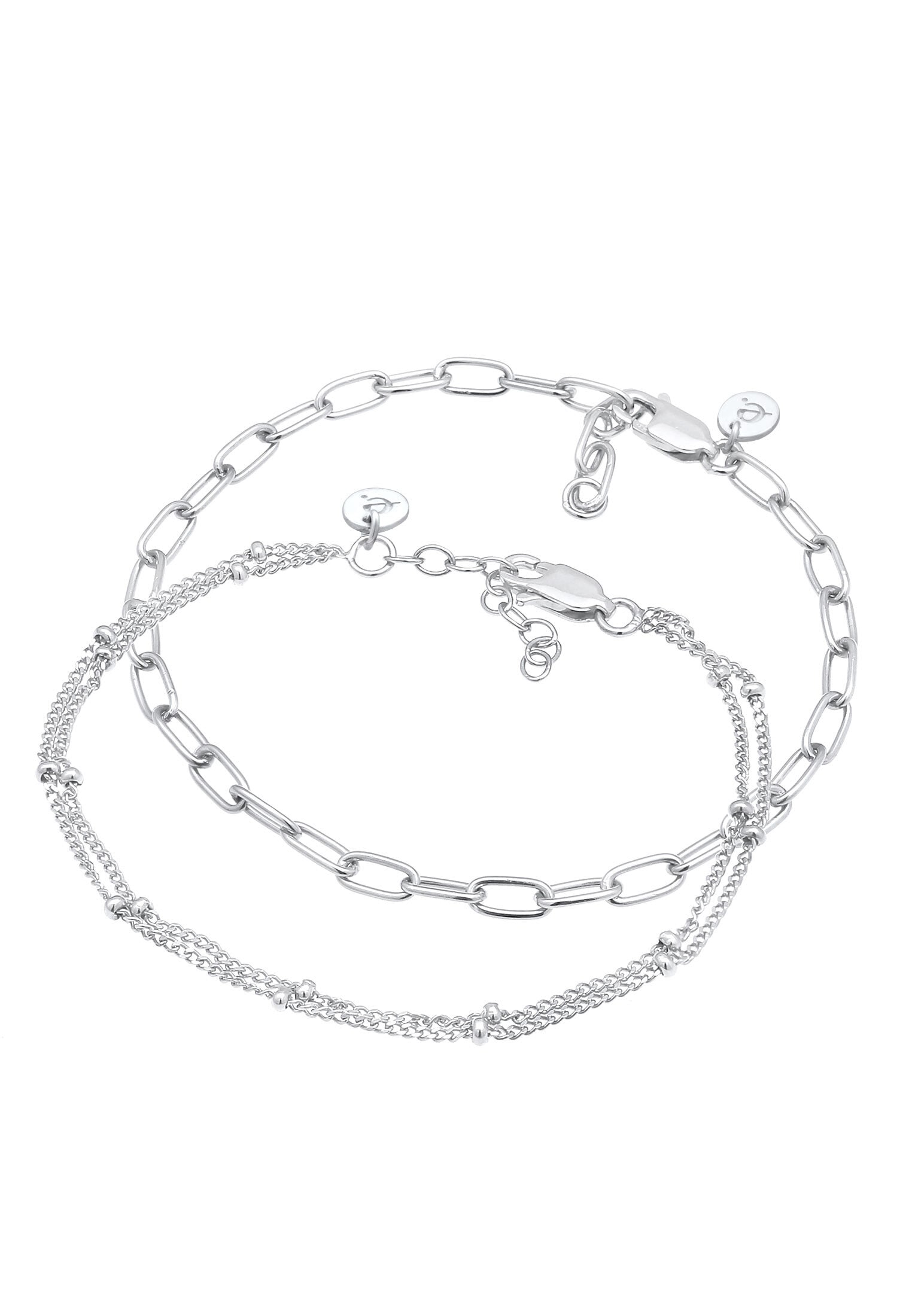 Elli Premium Armketten Set »Armband Glieder Layer Kugel (2 tlg) 925 Silber vergoldet«