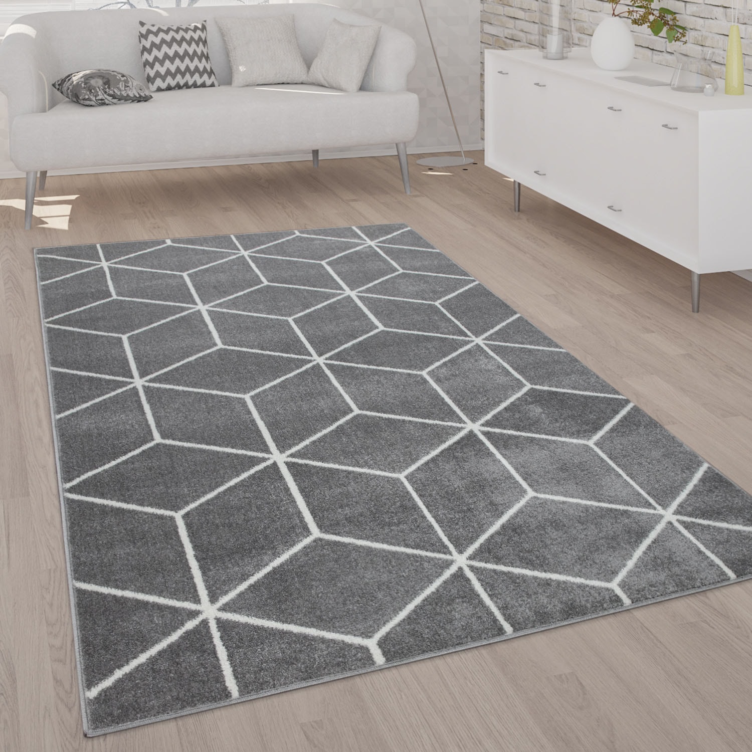 Paco Home Teppich »Stella 402«, rechteckig, 16 mm Höhe, Kurzflor, Scandi Design, geometrisches Muster