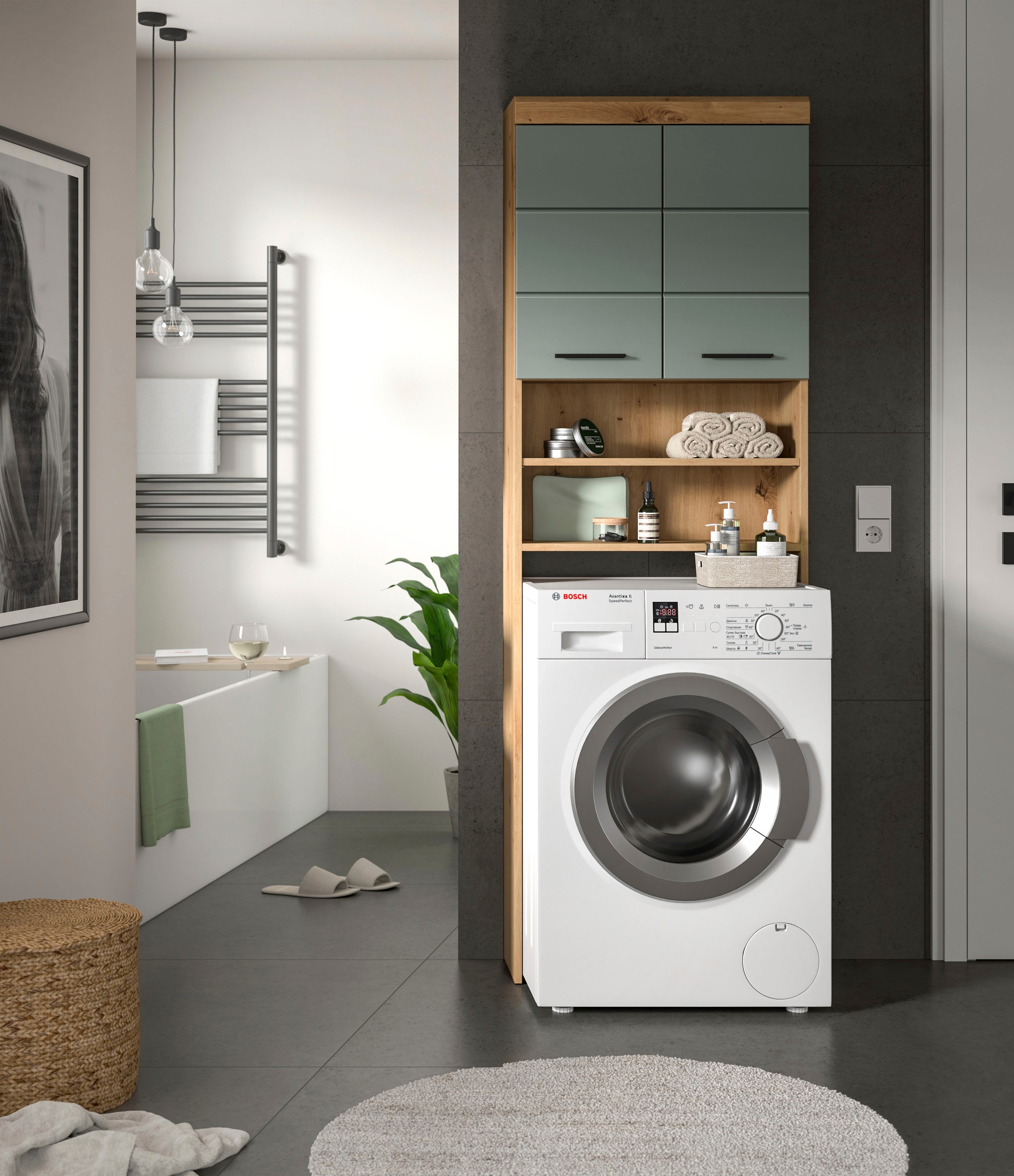 welltime Waschmaschinenumbauschrank "SIENA, Breite 63cm, für Waschmaschine & Trockner, 2 Türen, MDF-Front" TOPSELLER, in verschiedenen Farben, Überbauschrank, Umbauschrank, Badschrank