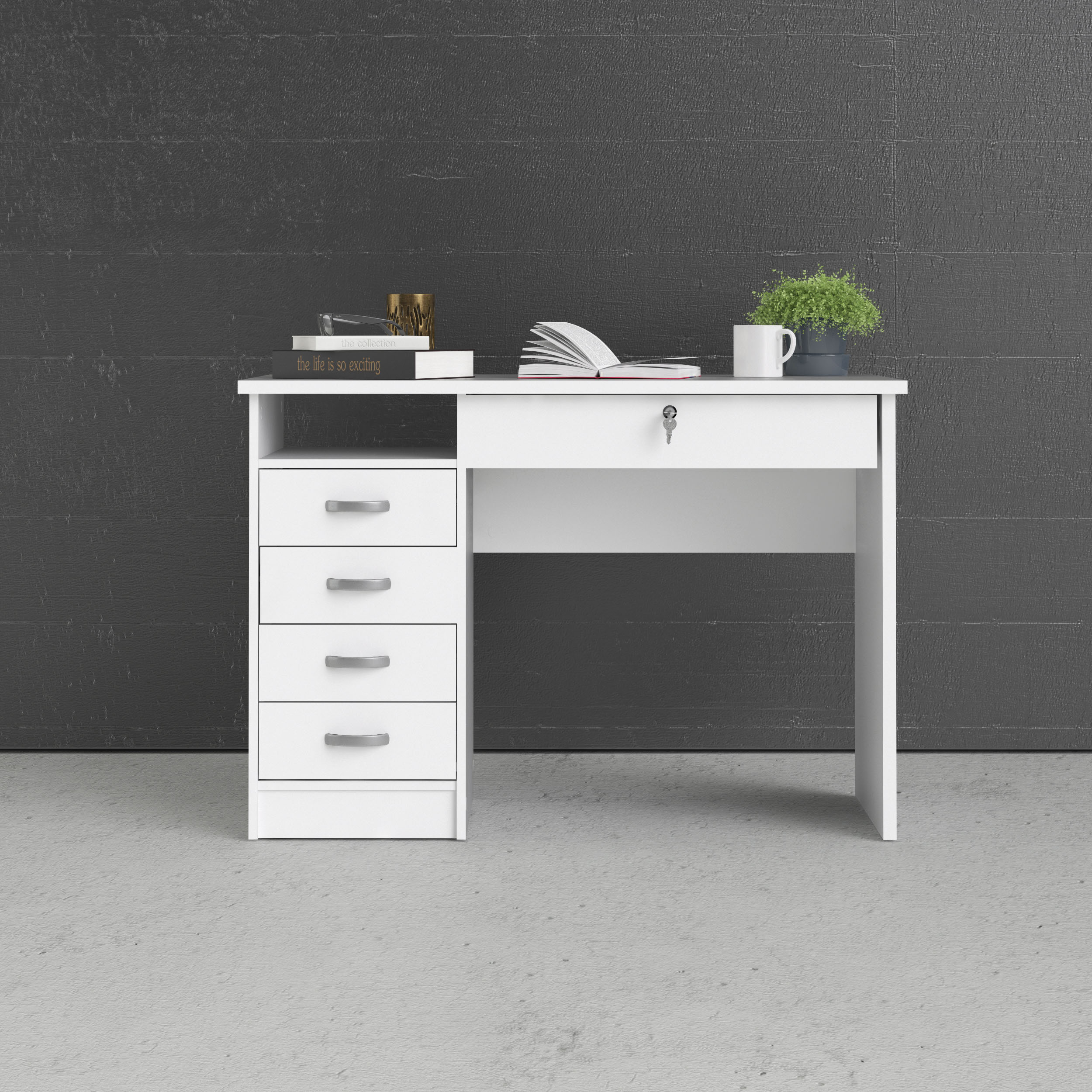 Home affaire Schreibtisch "Function Plus, Arbeitstisch, Bürotisch, staurum, minimalistisch" mit 4 Schubladen,1 Einlegeboden, zeitlos, 1 offenes Fachbreite 110 cm
