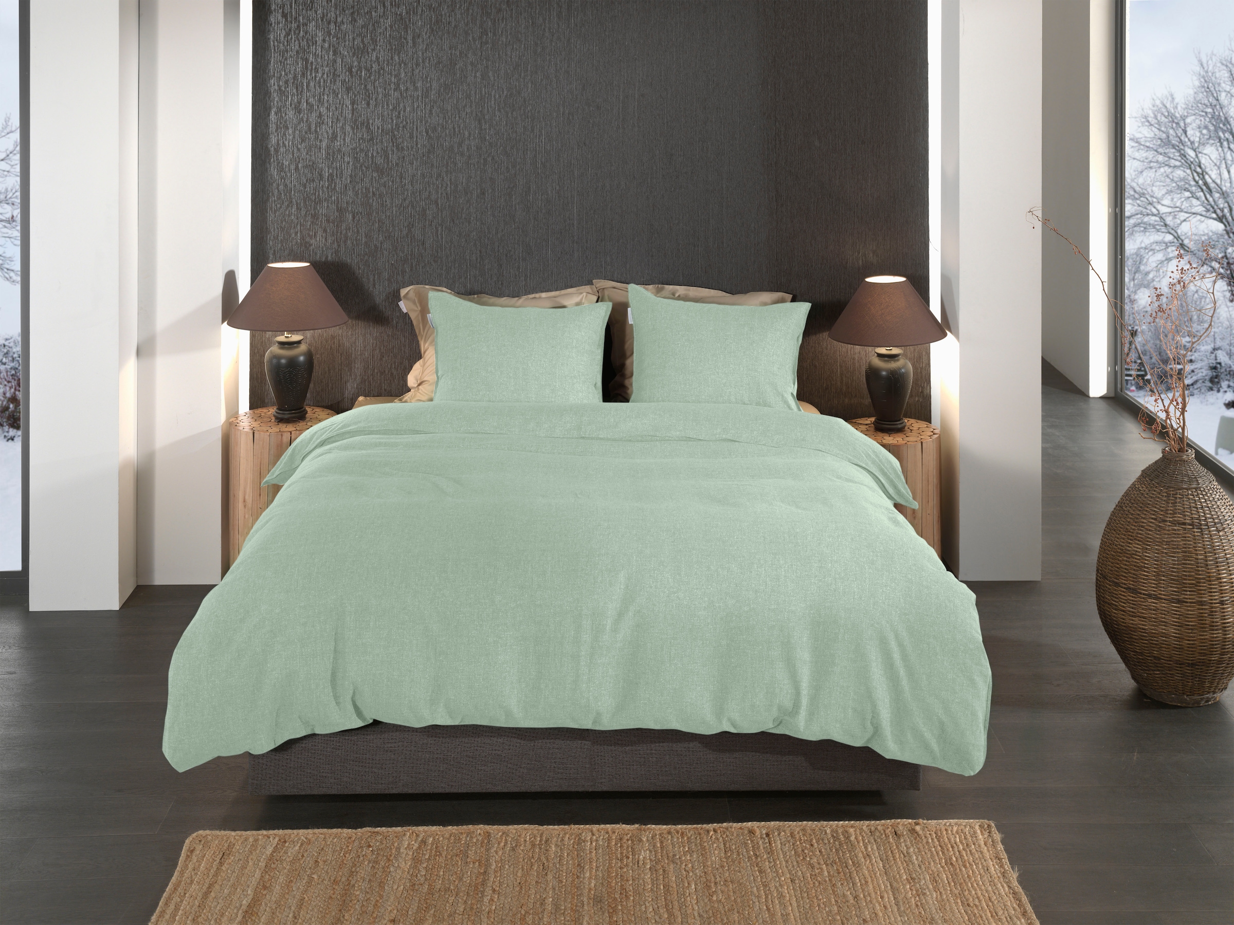 Heckett & Lane Bettwäsche "Franela" 2 Stk. Uni Design, hochwertiges Flanell günstig online kaufen