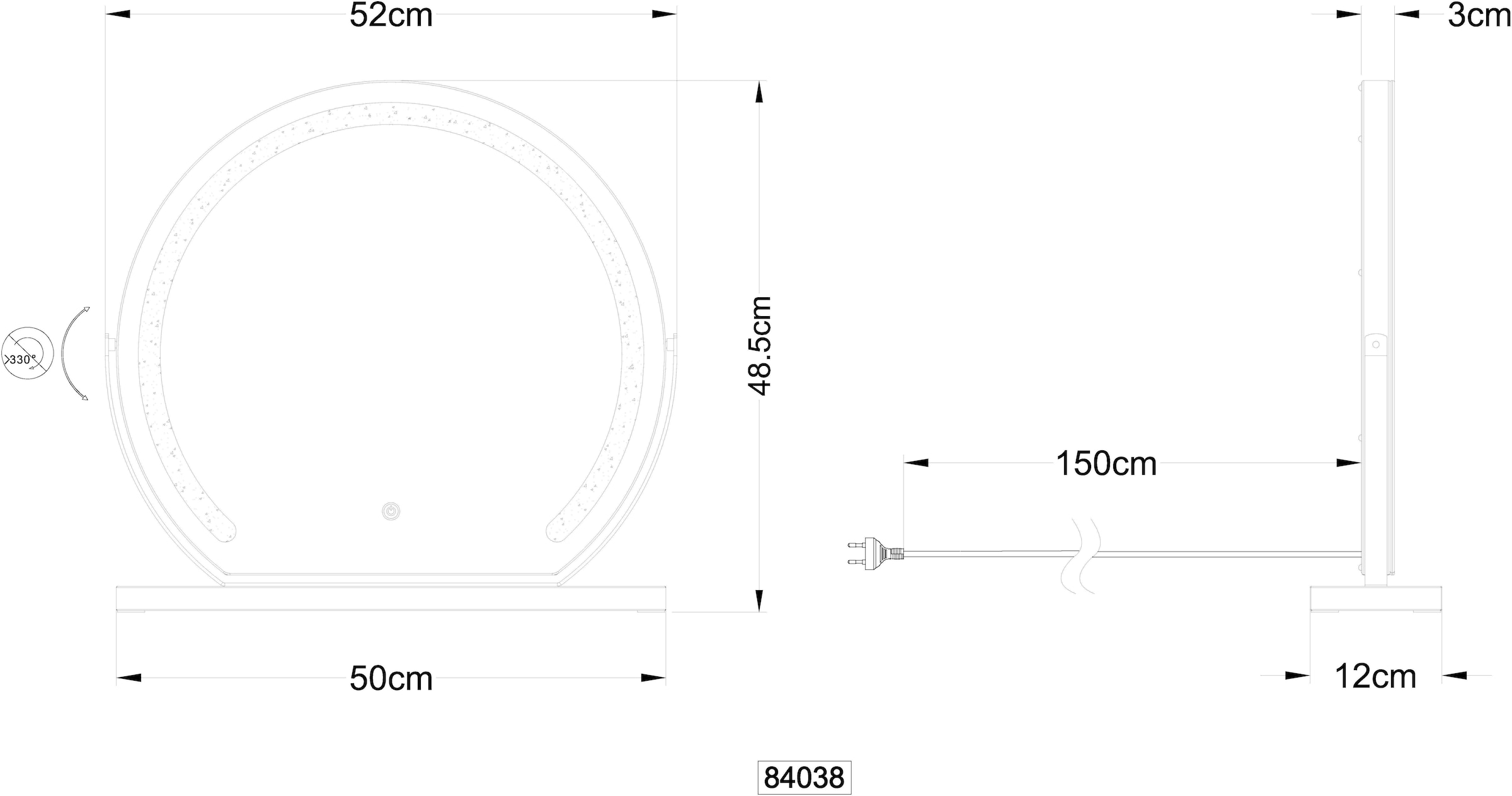 GLOBO LIGHTING LED Spiegelleuchte »RIVAS«, Leuchtmittel LED-Modul | LED fest integriert, Spiegel/Touch Ein/Aus/IP44/Touchdimmer/ LxBxH: 520x120x485mm