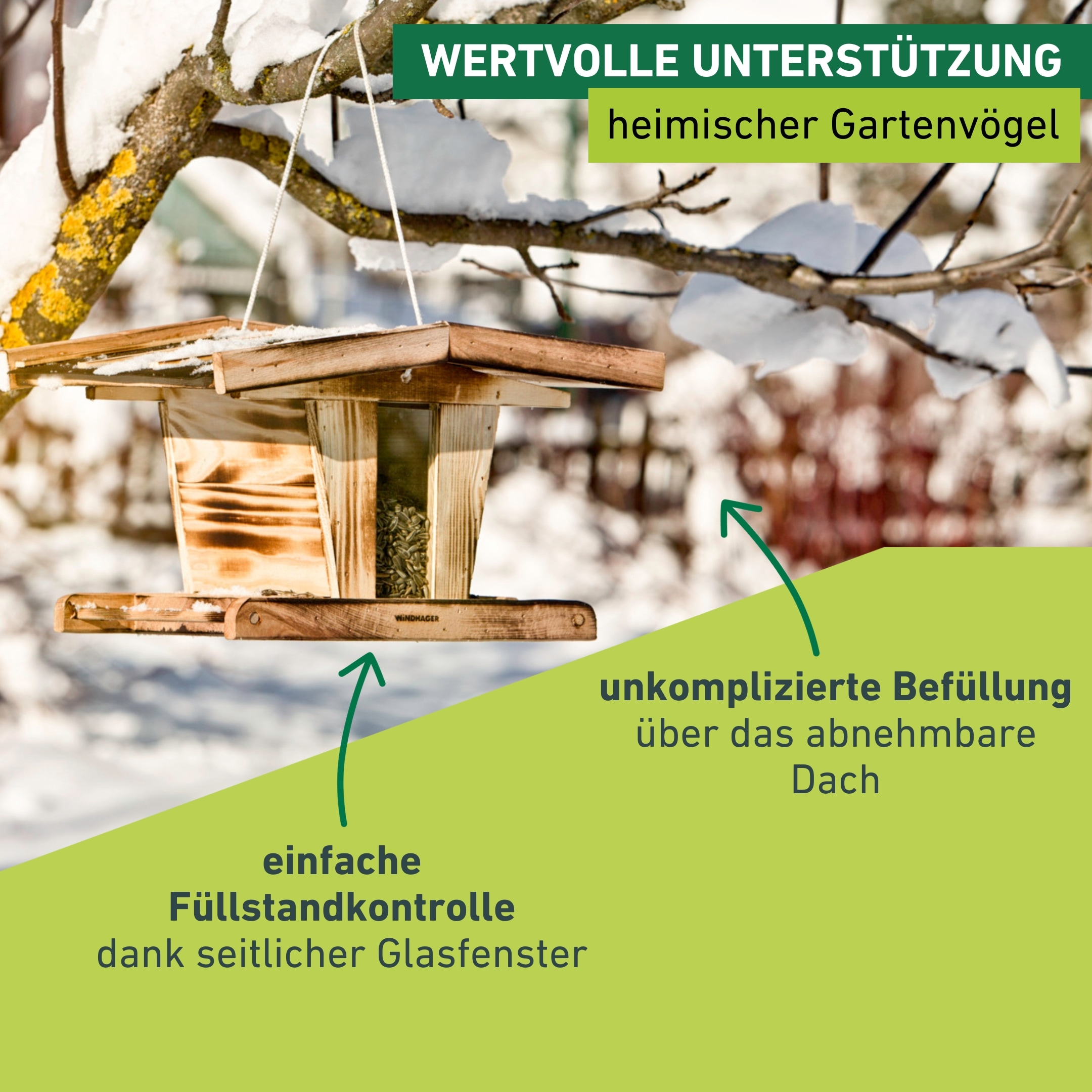 Windhager Vogelhaus »Chalet, Vogelfuttersilo aus robustem Massivholz« Futterstation inkl. Aufhängung, Füllvolumen ca. 2,75 Liter
