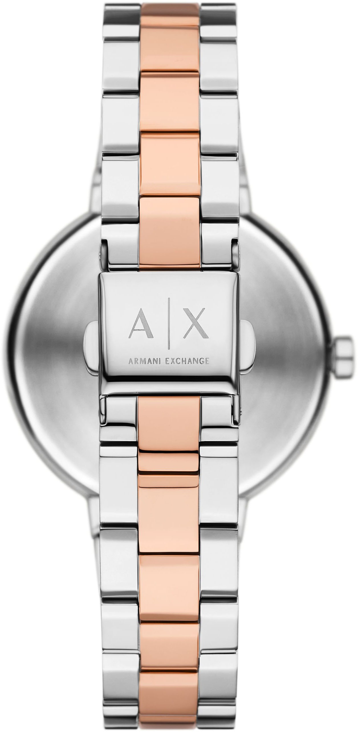 ARMANI EXCHANGE Quarzuhr, Armbanduhr, Damenuhr, Edelstahlarmband, analog, Glassteine