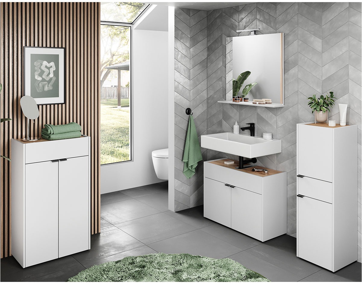 GERMANIA Badmöbel-Set »Ameca«, (4 St.), Badezimmer-Set aus Waschbeckenunterschrank, Spiegel, Kommode & Schrank