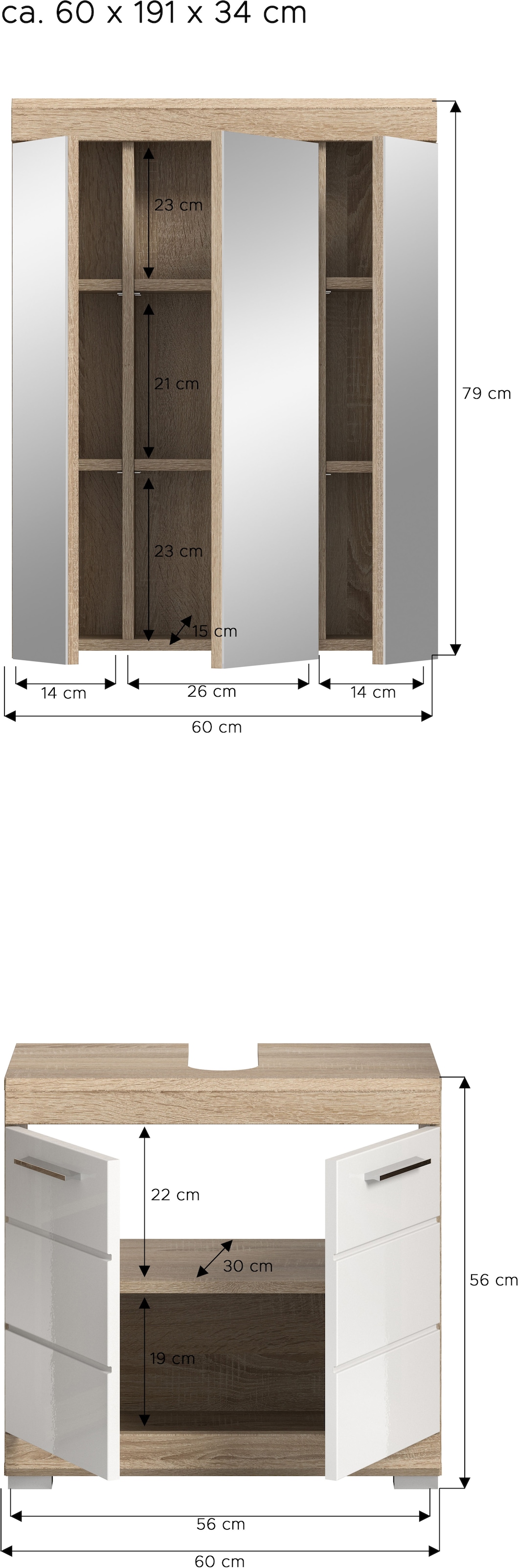 INOSIGN Badmöbel-Set »Siena, 2 tlg., bestehend aus: Waschbeckenunterschrank, Spiegelschrank«, (Set, 2 St.), in verschiedenen Farben erhältlich, Badmöbel, Kombination, Badezimmer