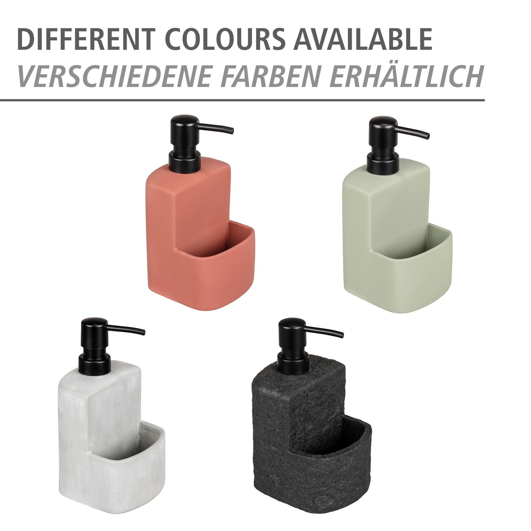 WENKO Spülmittelspender »Modell Festival«, aus Polyresin, Steinoptik, mit Spülschwamm-Fach, 380 ml