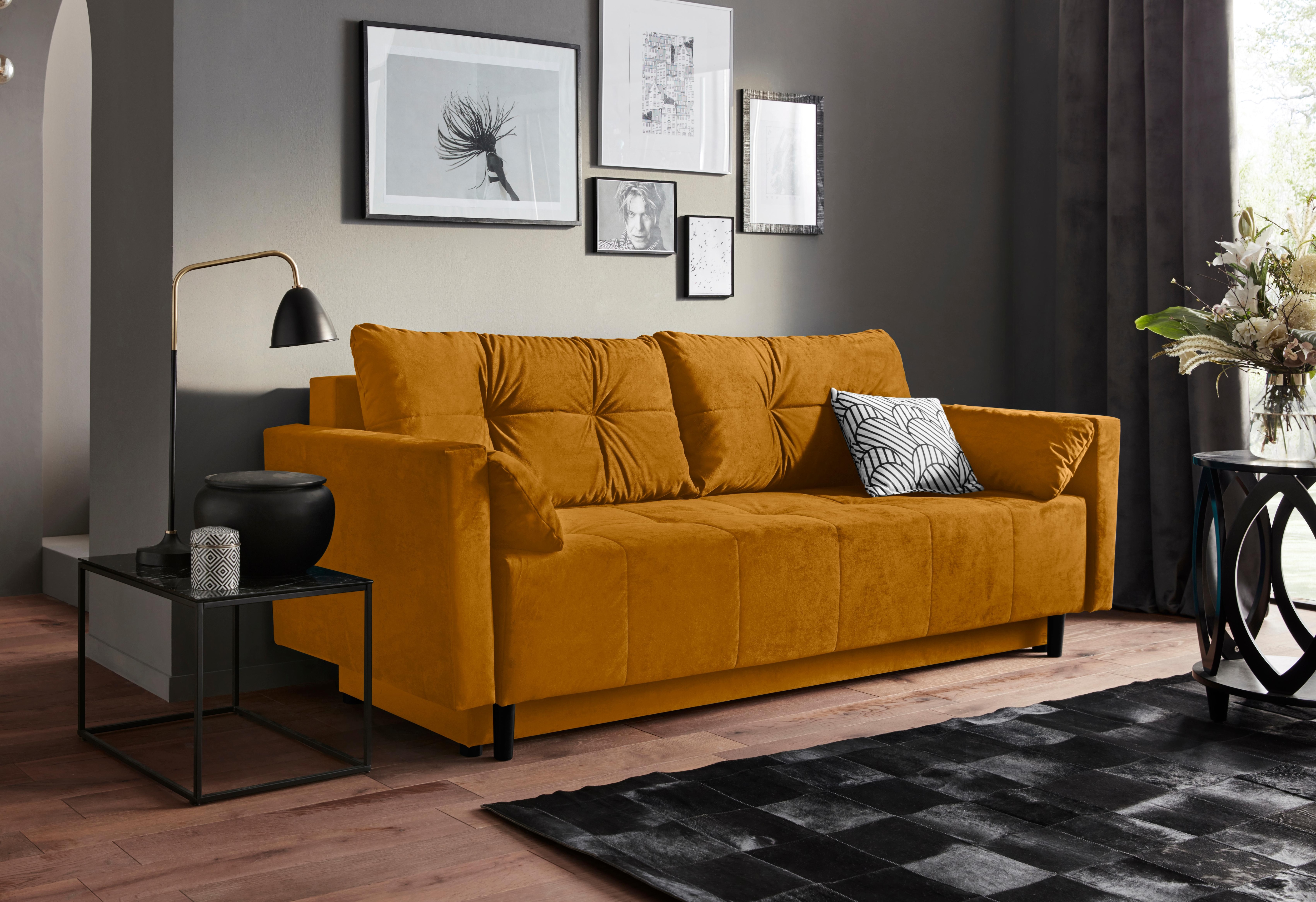COLLECTION AB Schlafsofa "Solar, B: 225 cm, Liegel. 136x200 cm" Schlaffunktion, Bettkasten & 1 Zierkissen, Federkern