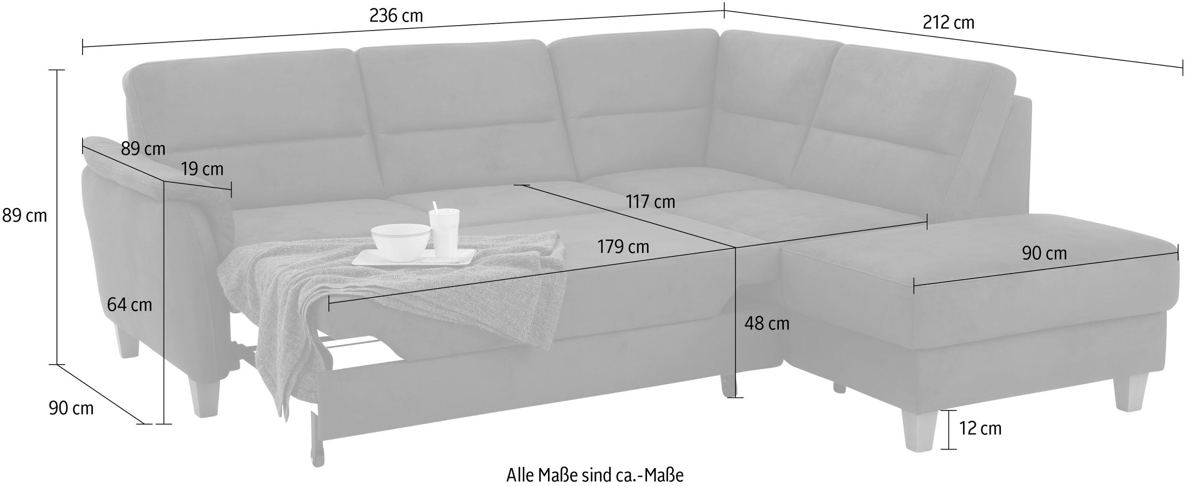 Home affaire Ecksofa »Palmera L-Form«, Federkern, wahlweise mit Bettfunktion und mit/ohne Stauraum