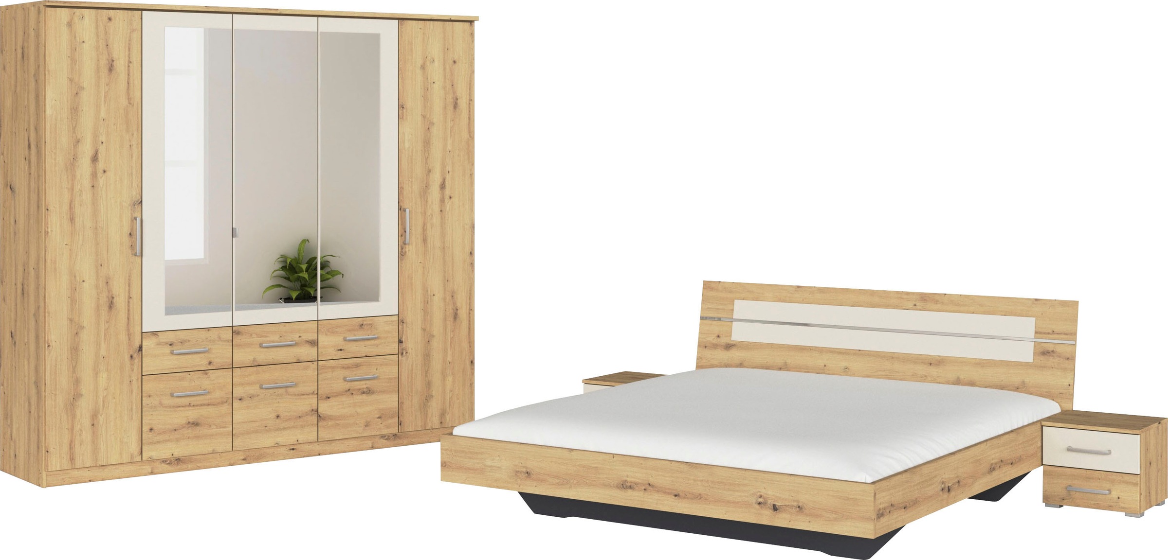 rauch Schlafzimmer-Set "Komplettschlafzimmer Schlafzimmer BURANO mit Schrank in 3 Breiten,", (Set, 4 tlg.), Bett 180x200