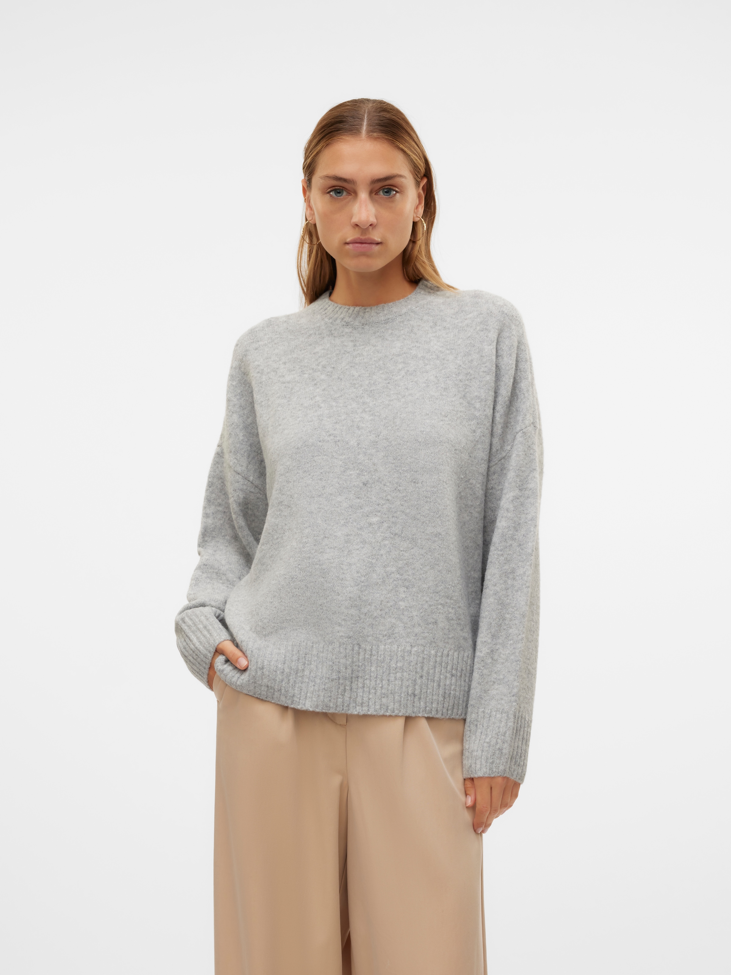 Vero Moda Strickpullover "VMBOOM LS O-NECK PULLOVER GA NOOS" Materialmix, loose fit