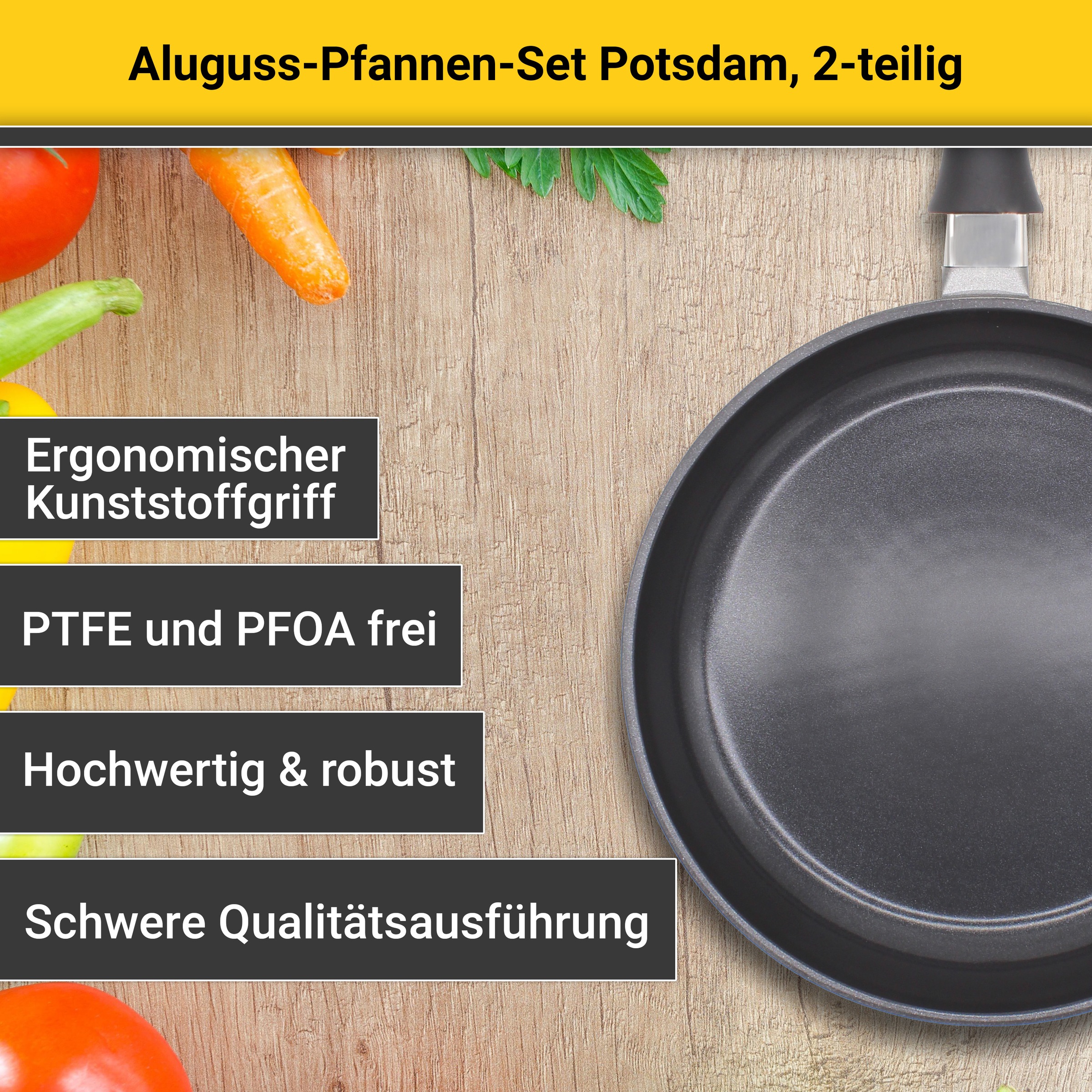 Krüger Pfannen-Set »Aluguss Pfannenset Potsdam, 2 tlg.«, Aluminiumguss, (Set, 2 tlg., 1x Bratpfanne Ø 20 cm, 1x Bratpfanne Ø 28 cm), für Induktions-Kochfelder geeignet