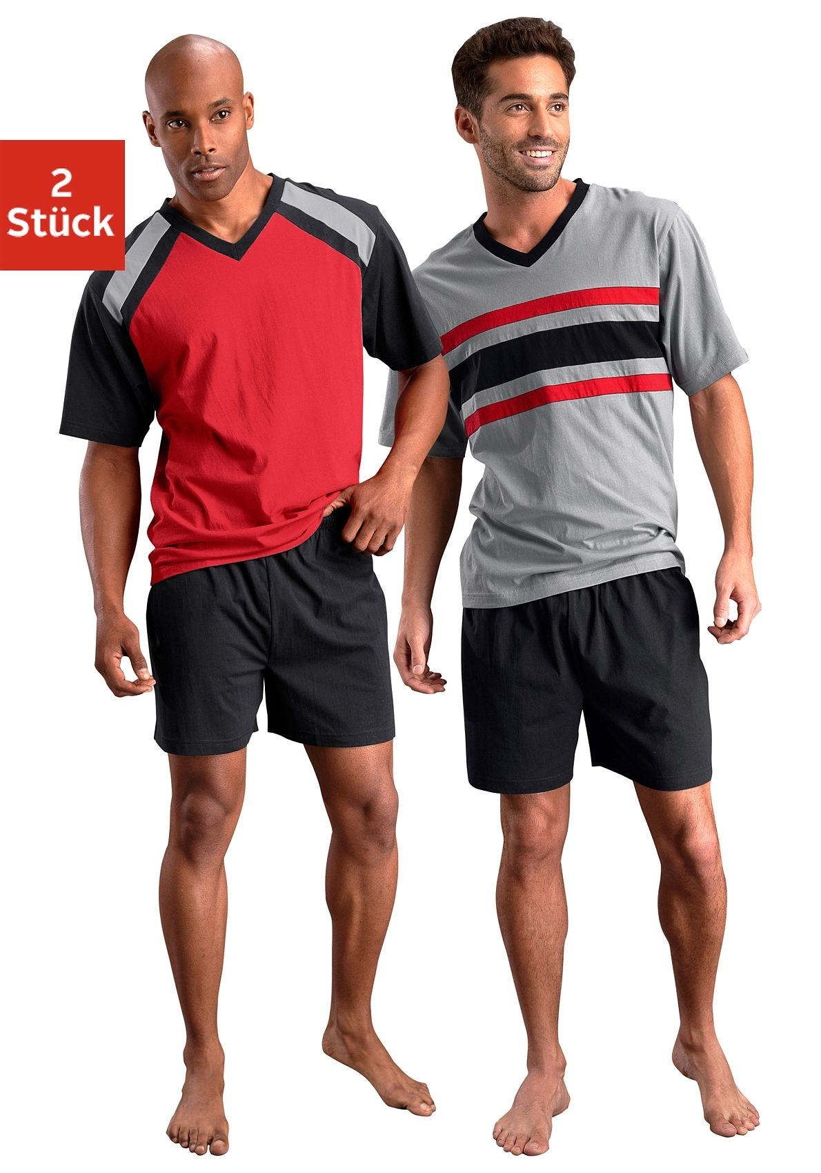 le jogger Pyjama Packung, 4 tlg. Schlafanzug mit kontrastfarbigen Einsätzen